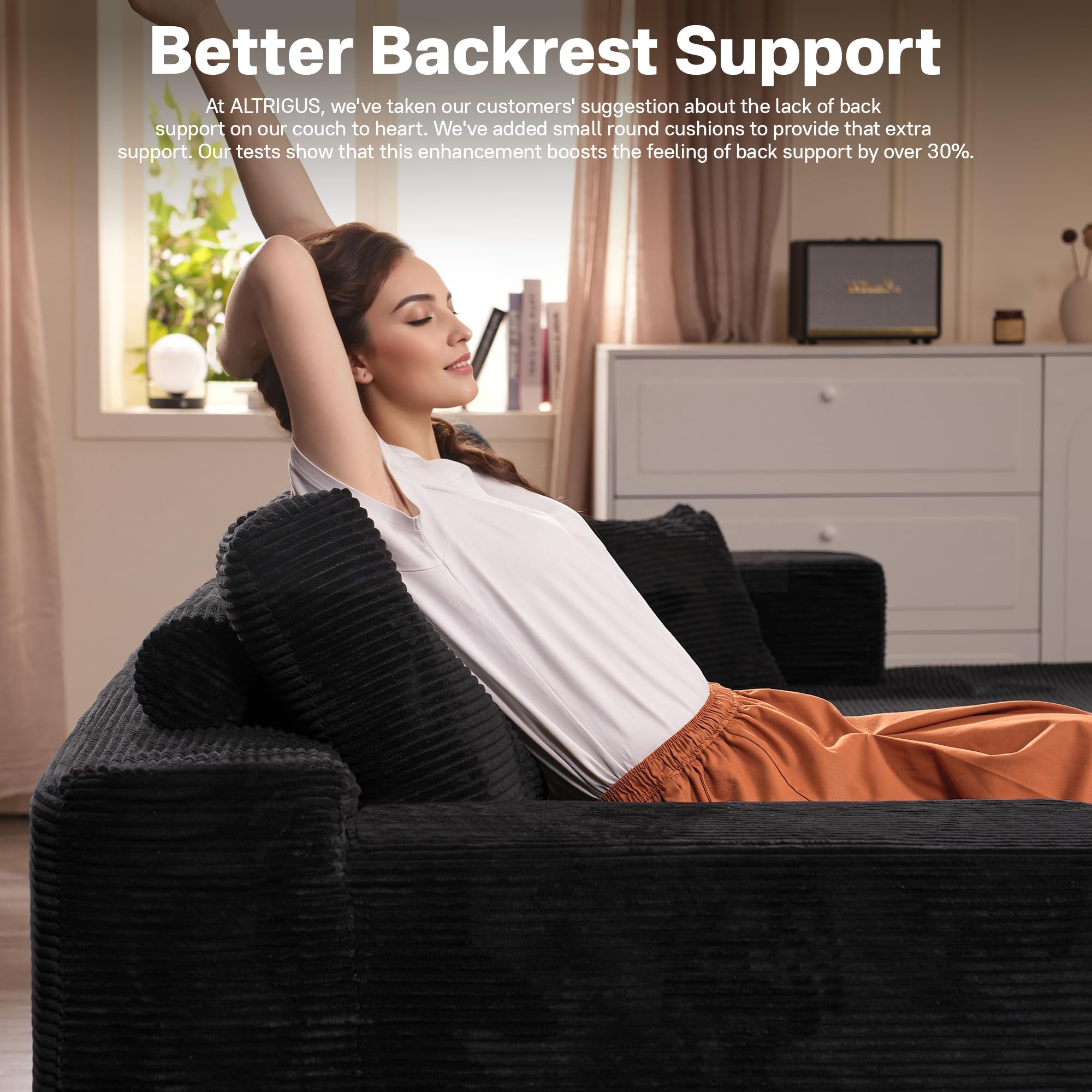 OVIOS 104" L-Shape Modular Couch with Chaise,Corduroy Fabric,No Assembly Required