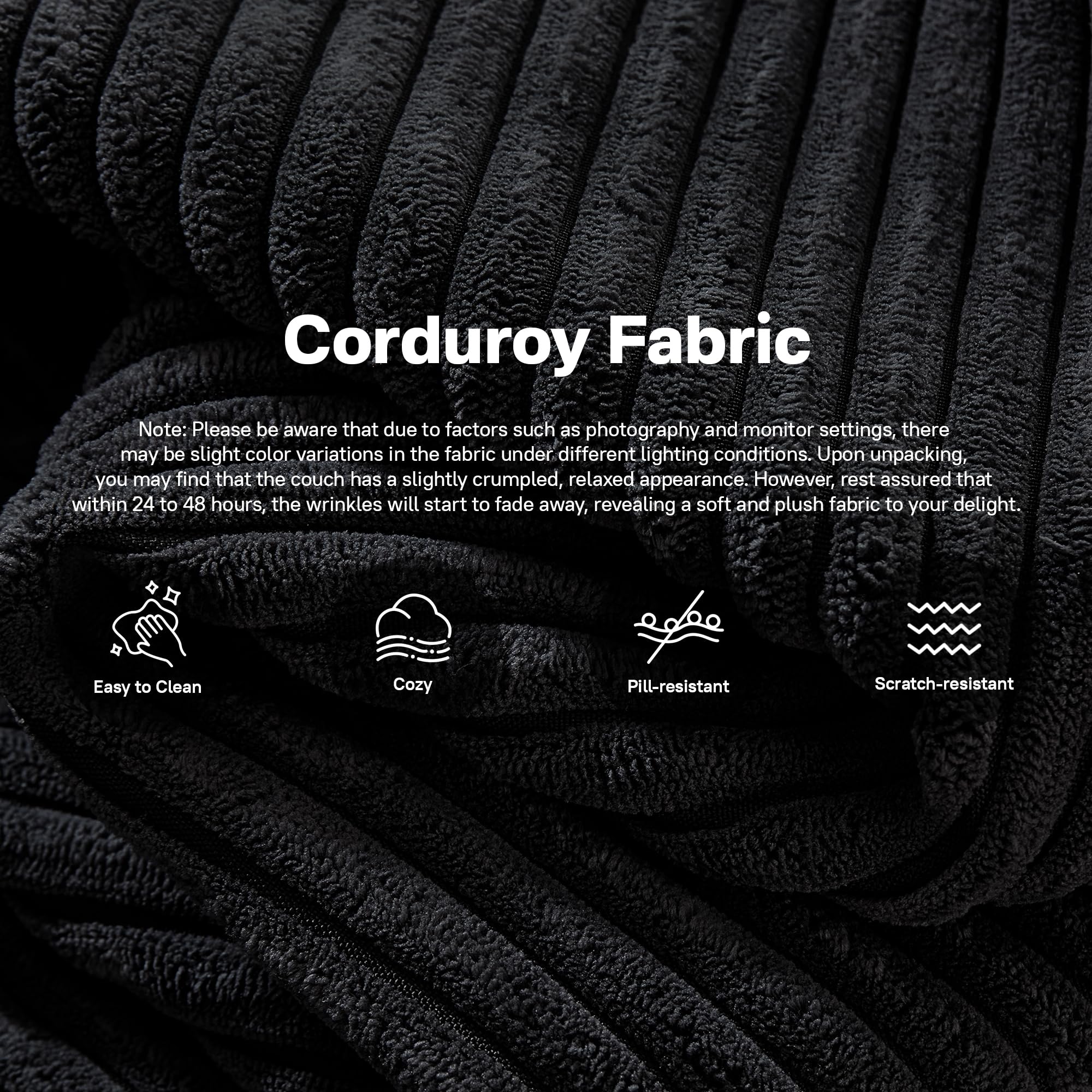 OVIOS 104" L-Shape Modular Couch with Chaise,Corduroy Fabric,No Assembly Required