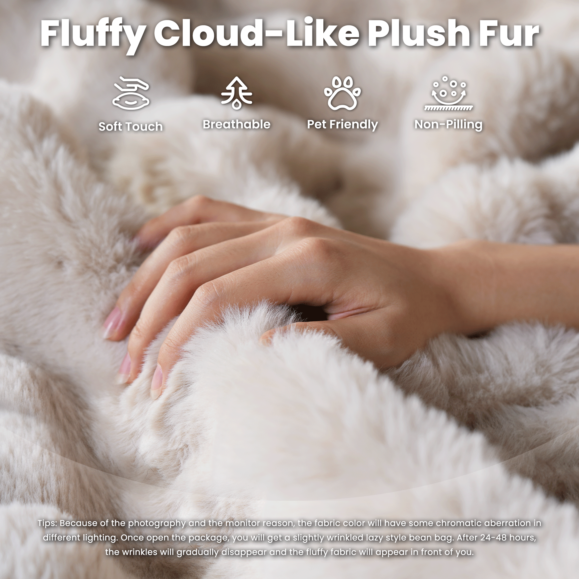 OVIOS Luxurious Fluffy Faux Fur Bean Bag Couch