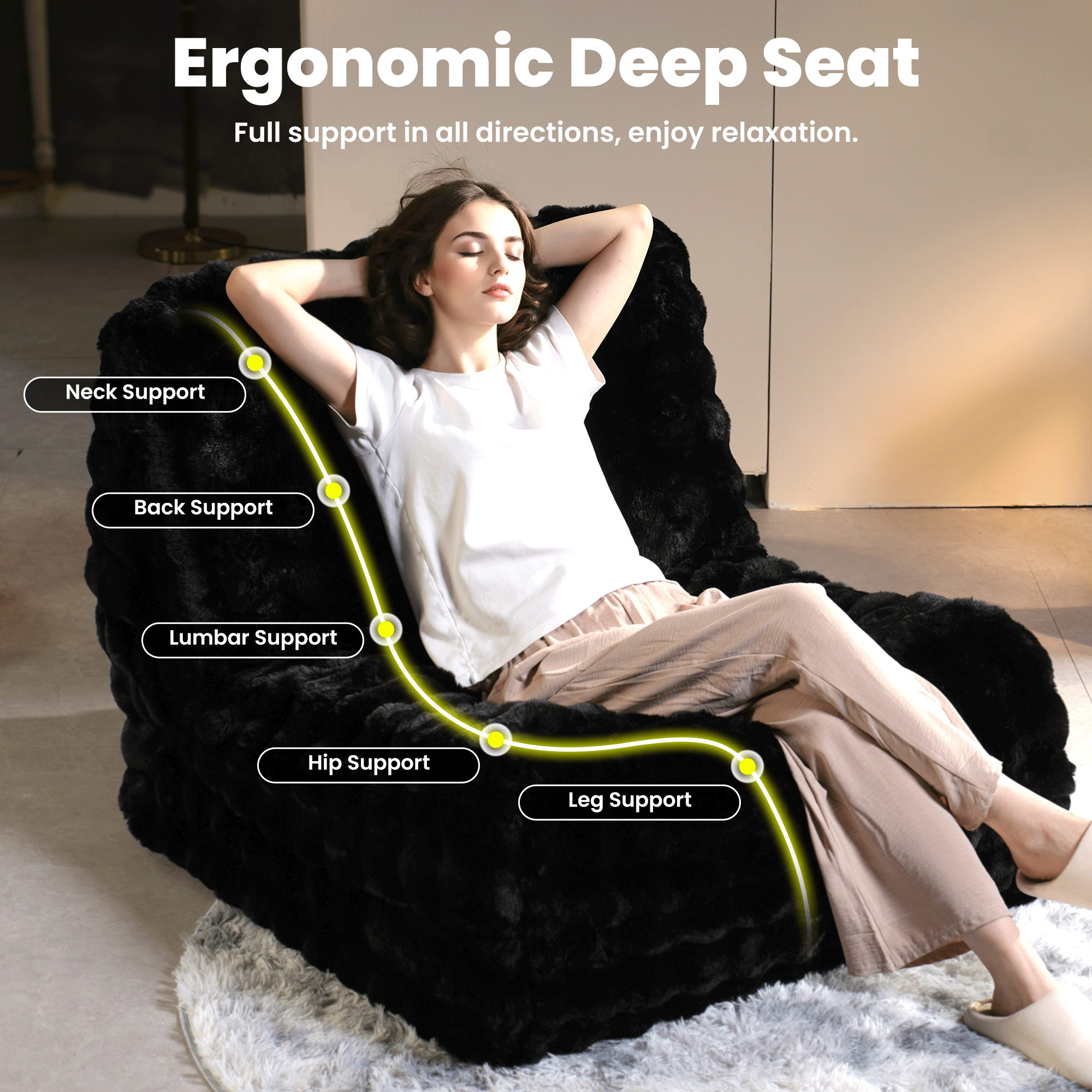 OVIOS Luxurious Fluffy Faux Fur Bean Bag Couch