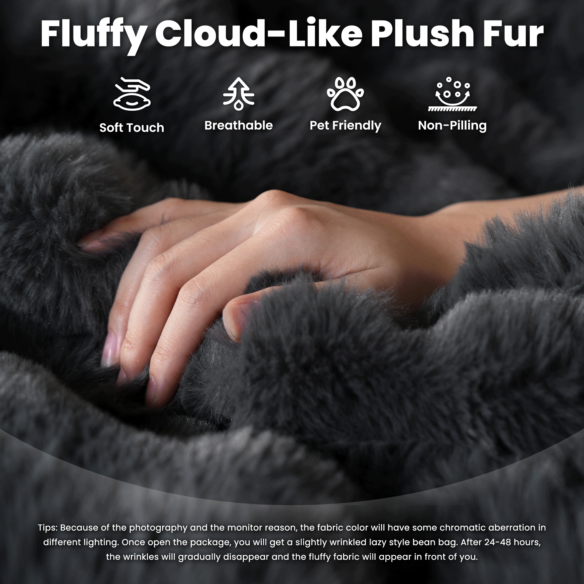 OVIOS Luxurious Fluffy Faux Fur Bean Bag Couch