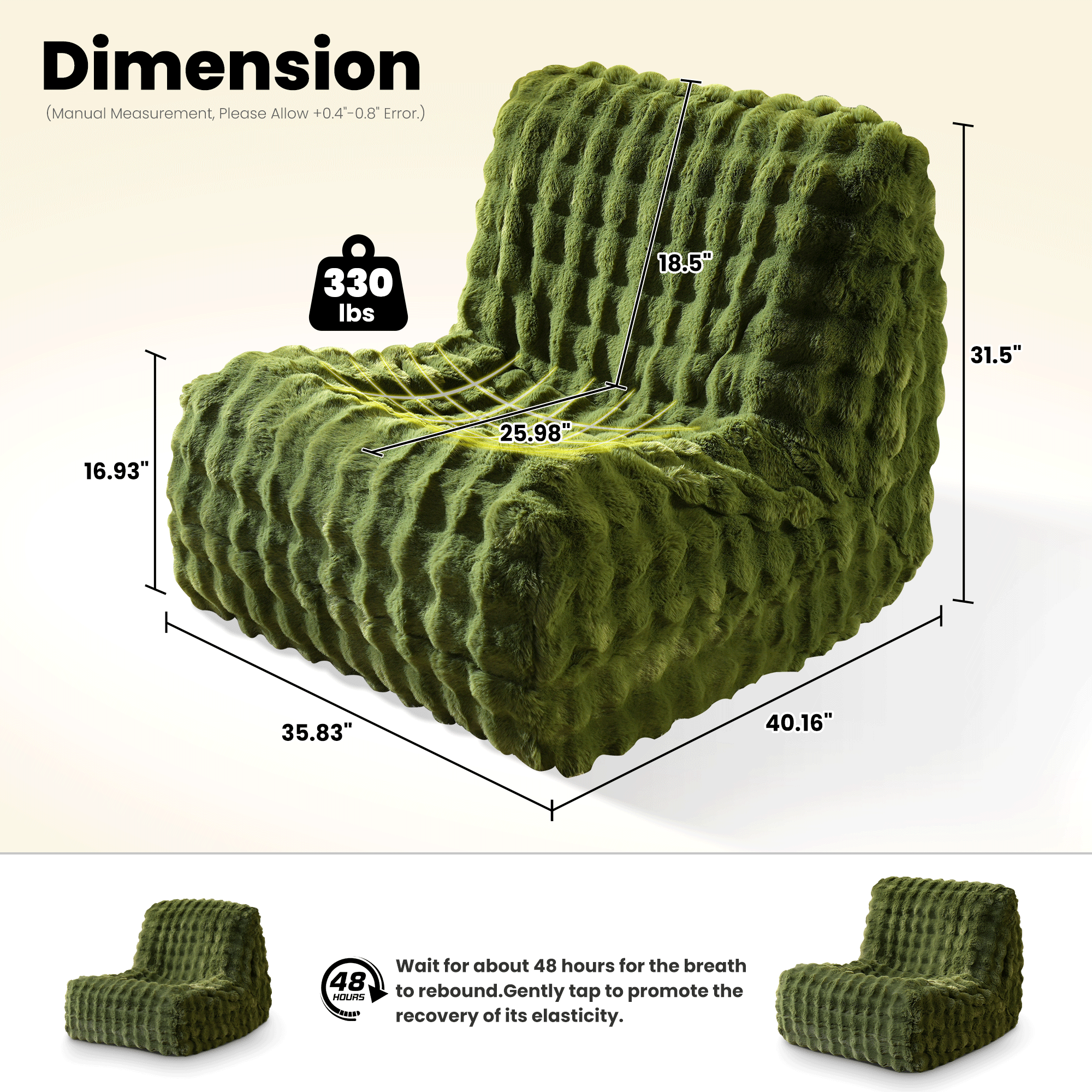 OVIOS Luxurious Fluffy Faux Fur Bean Bag Couch