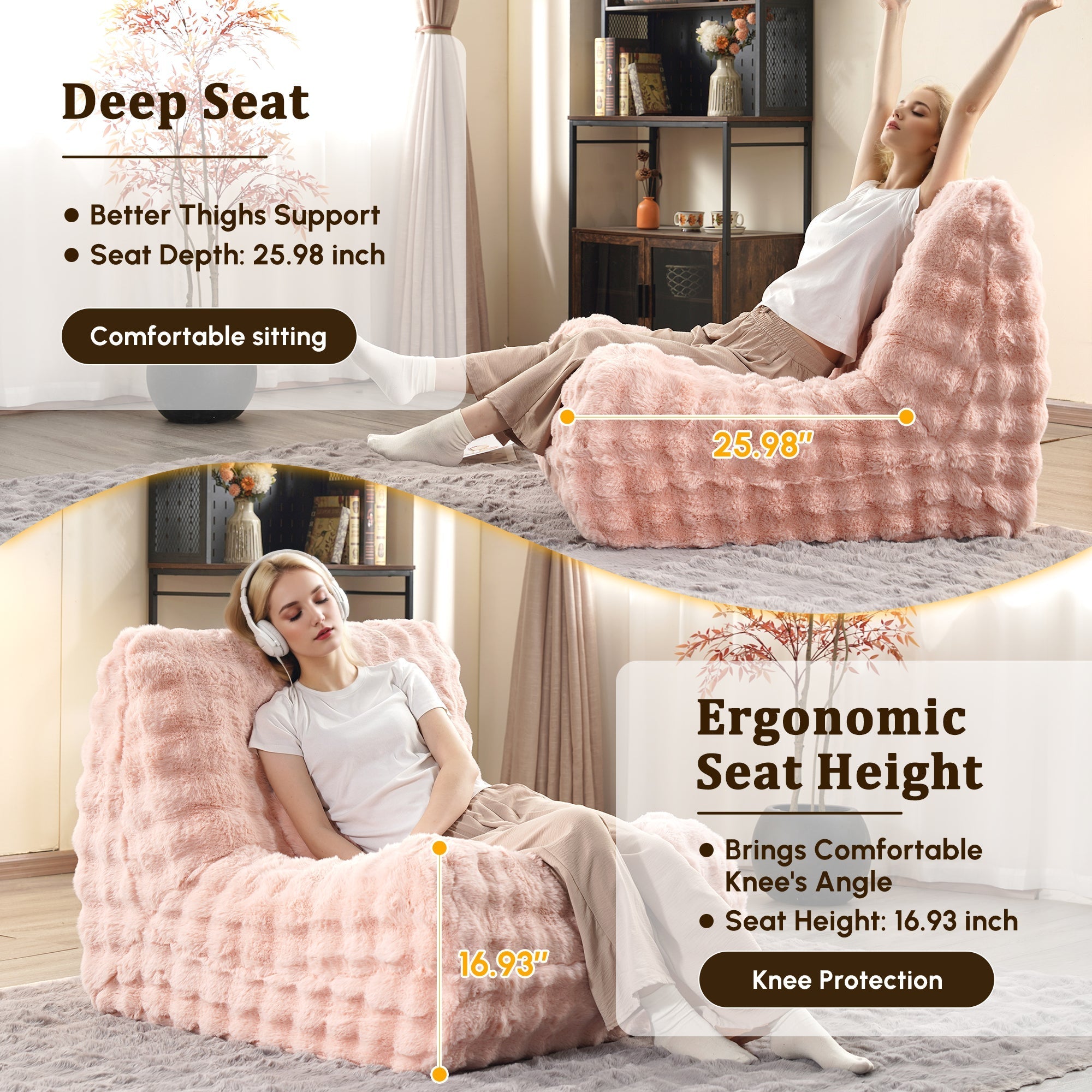 OVIOS Luxurious Fluffy Faux Fur Bean Bag Couch