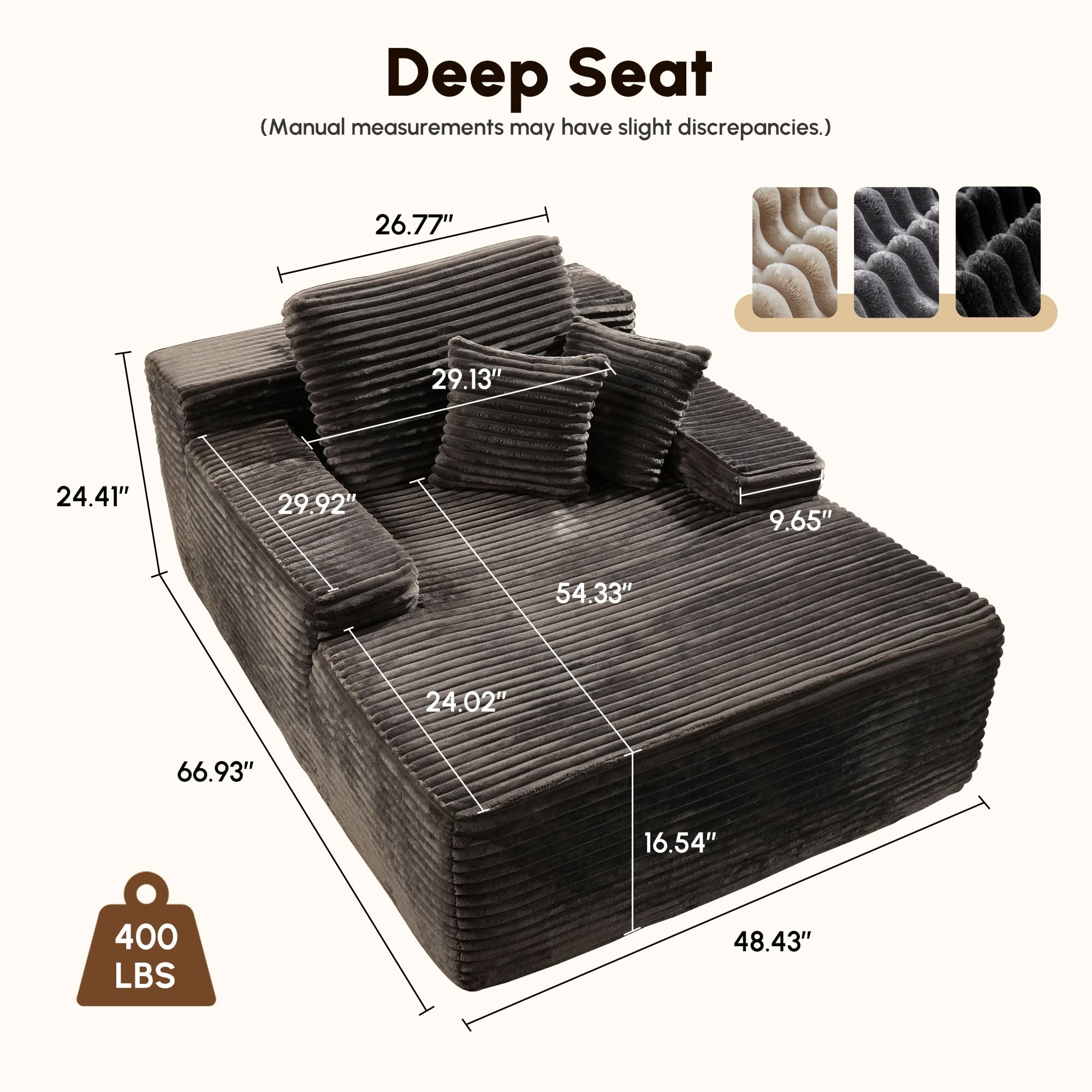 OVIOS Boneless Chaise Lounge,Luxurious Faux Fur, No Assembly Required