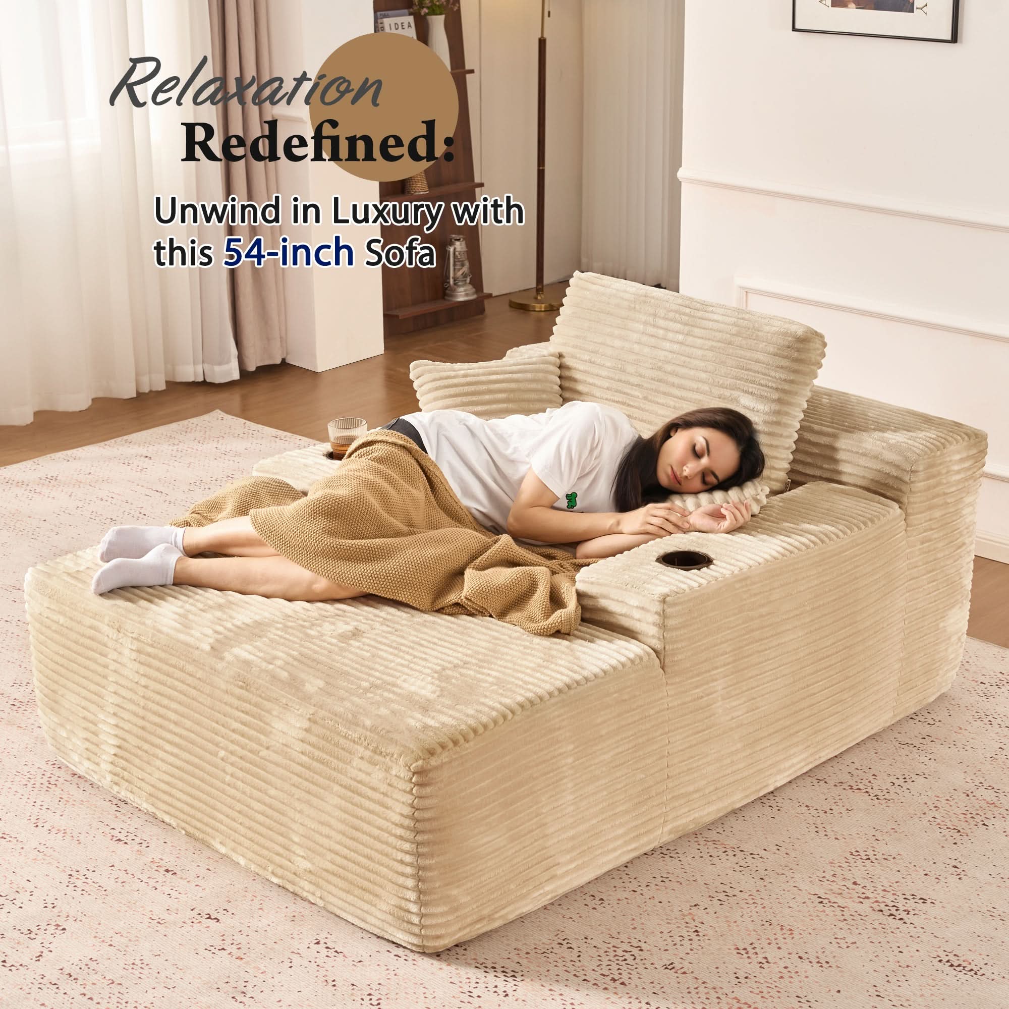 OVIOS 67'' Chaise Lounge Chair with Cup Holders