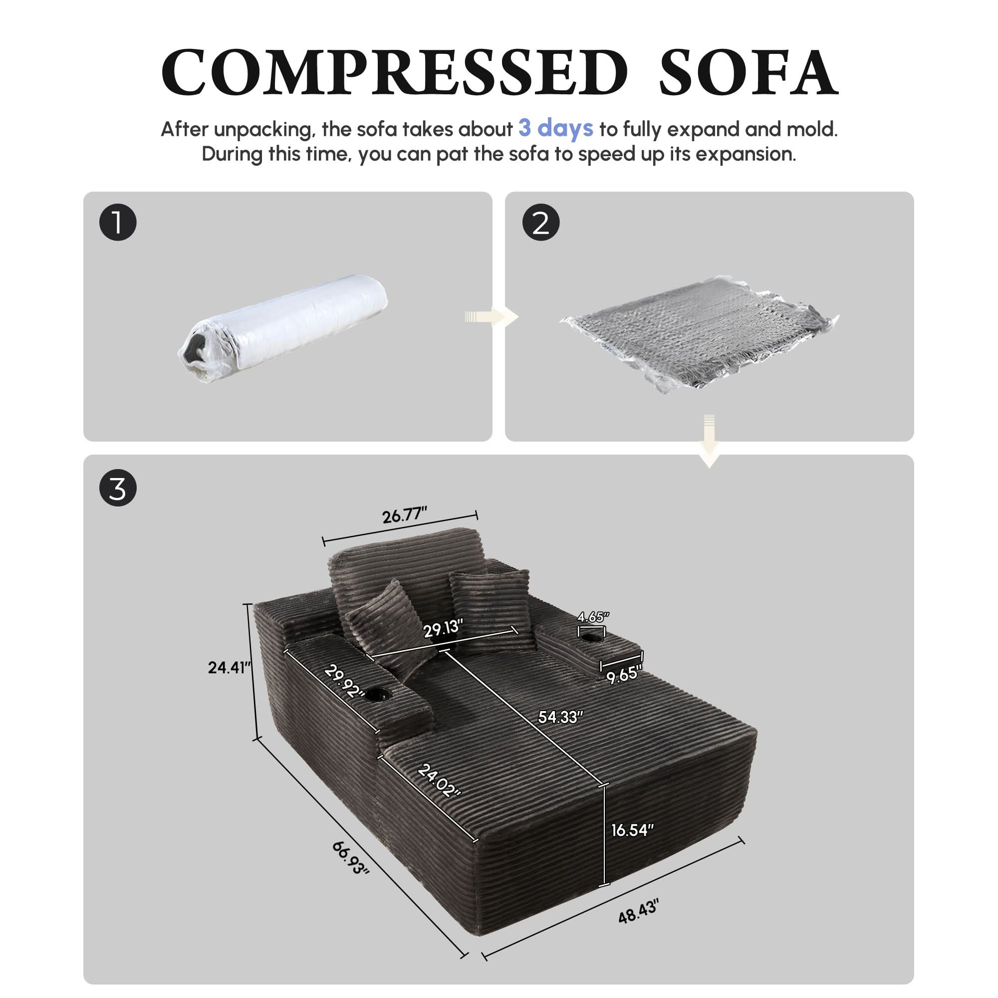 OVIOS 67'' Chaise Lounge Chair with Cup Holders