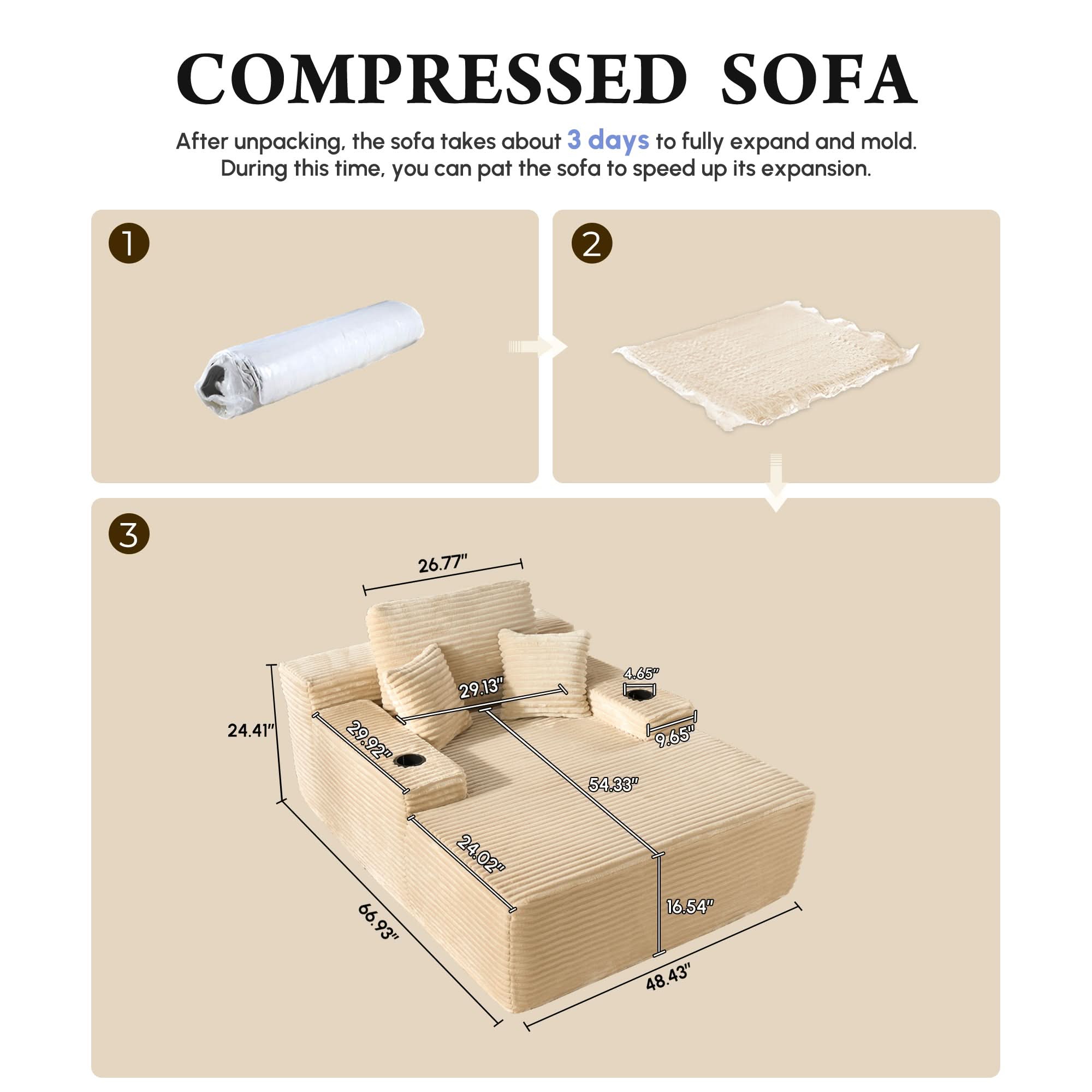 OVIOS 67'' Chaise Lounge Chair with Cup Holders