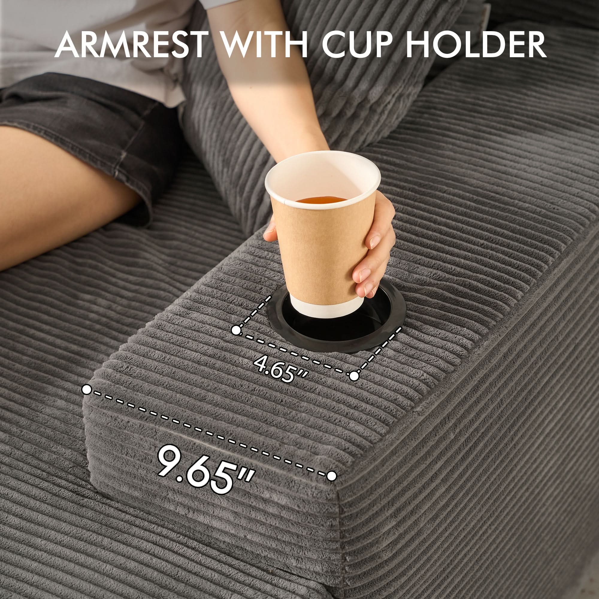 OVIOS 67'' Oversized Chaise Lounge ,Corduroy Sleeper Sofa with Cup Holders