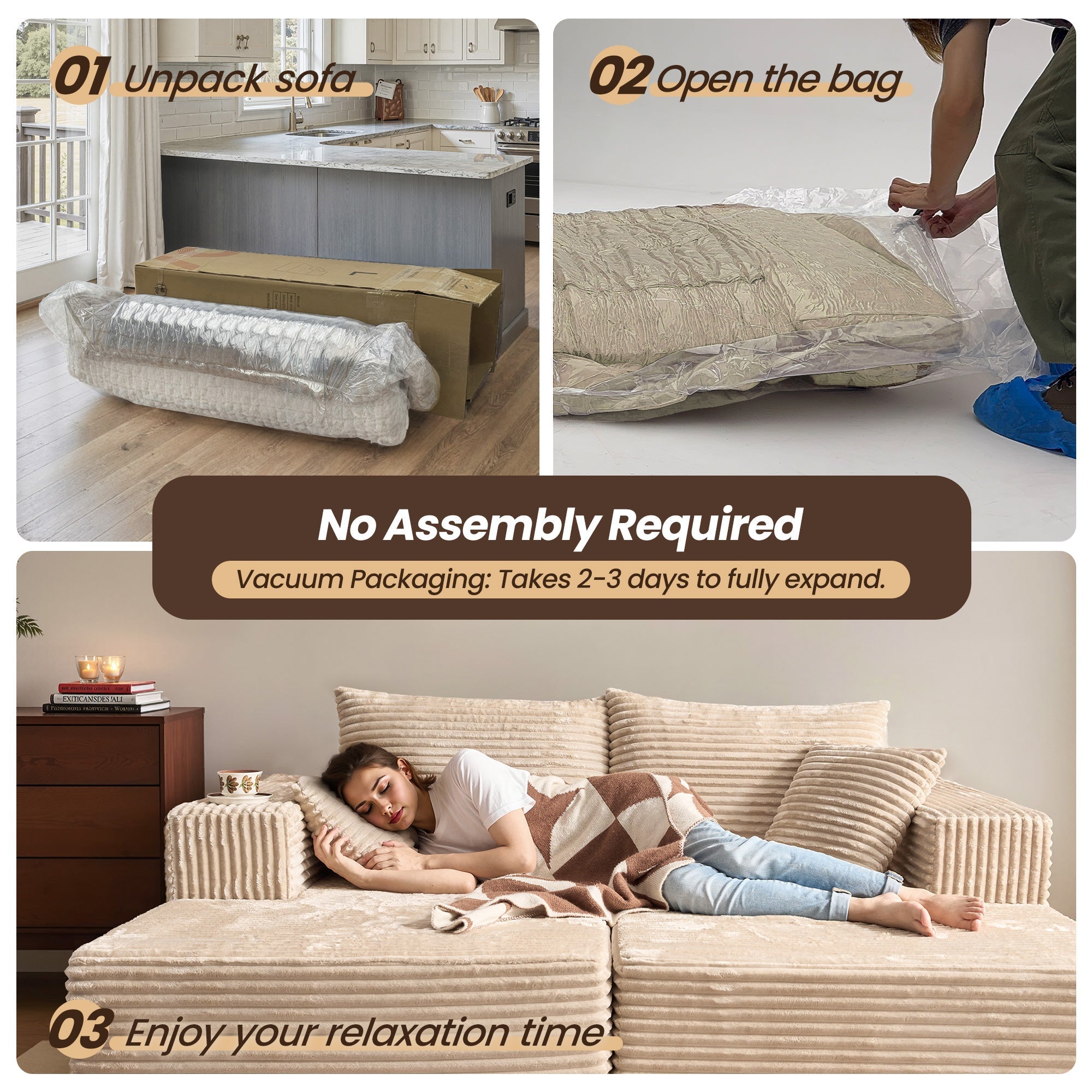 OVIOS 81" Boneless Sofa, Sleeper Couch, No Assembly Required