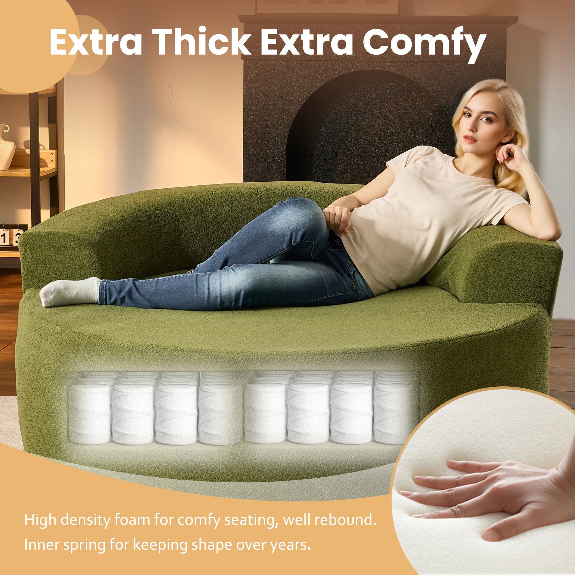 OVIOS 59" O-Shape Modular Couch, Plush Corduroy Fabric, No Assembly Required