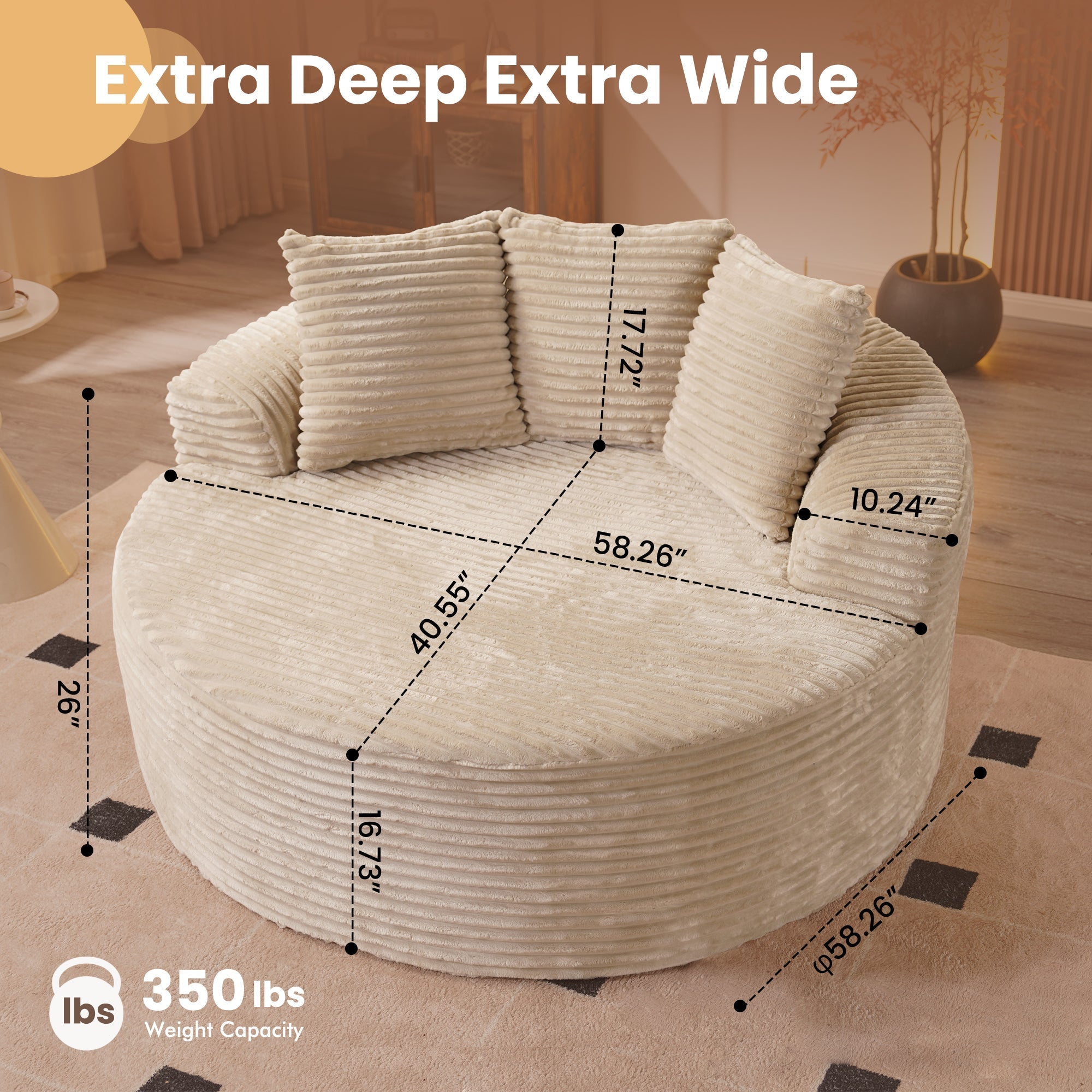 OVIOS 59" O-Shape Modular Couch, Plush Corduroy Fabric, No Assembly Required