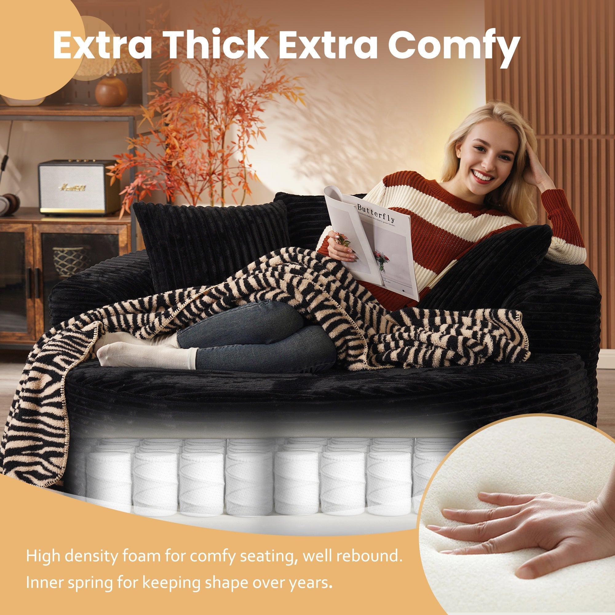 OVIOS 59" O-Shape Modular Couch, Plush Corduroy Fabric, No Assembly Required