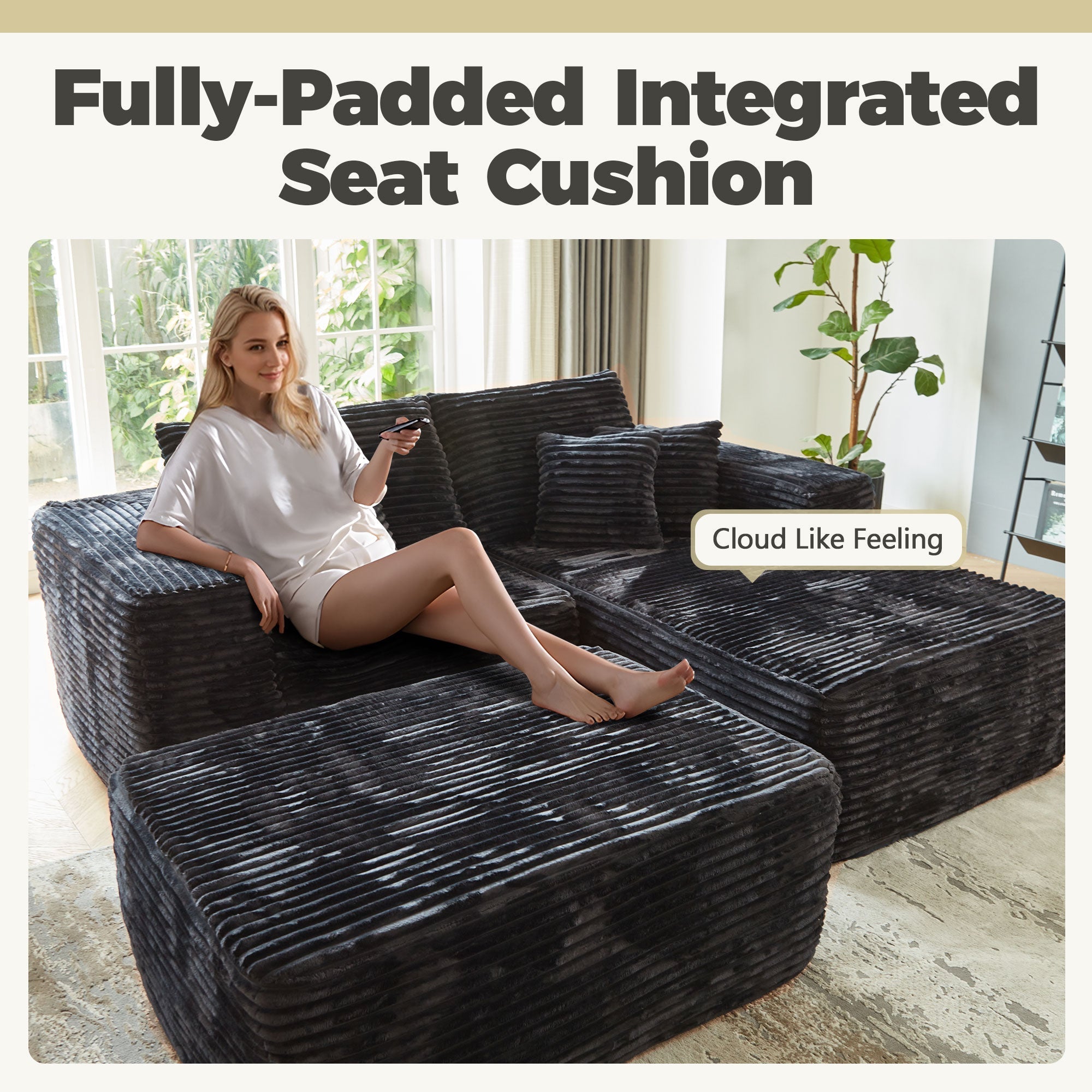 Ovios 80"Modular Couch with Chaise&Ottoman, Sleeper Sofa, No Assembly Required