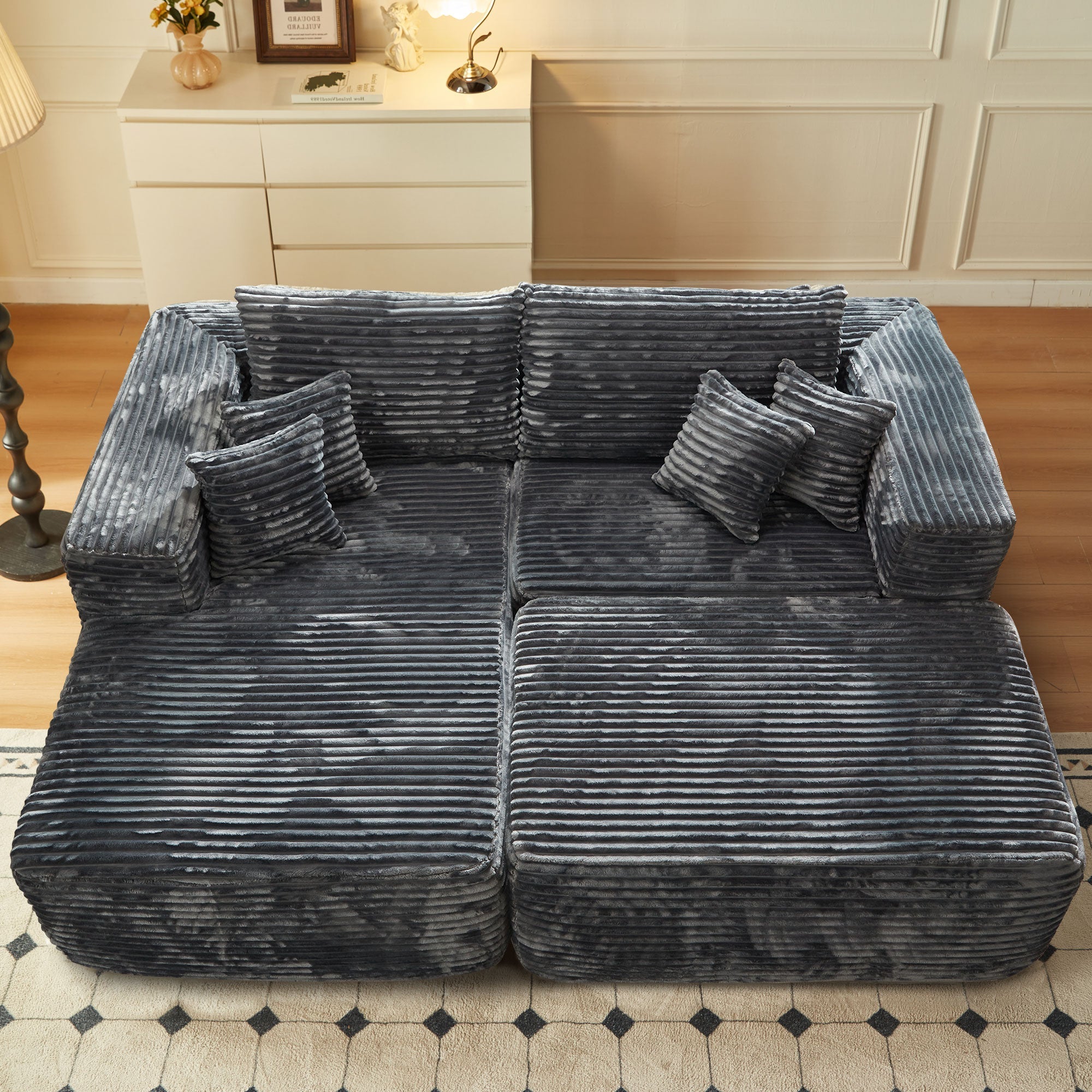 Ovios 80"Modular Couch with Chaise&Ottoman, Sleeper Sofa, No Assembly Required