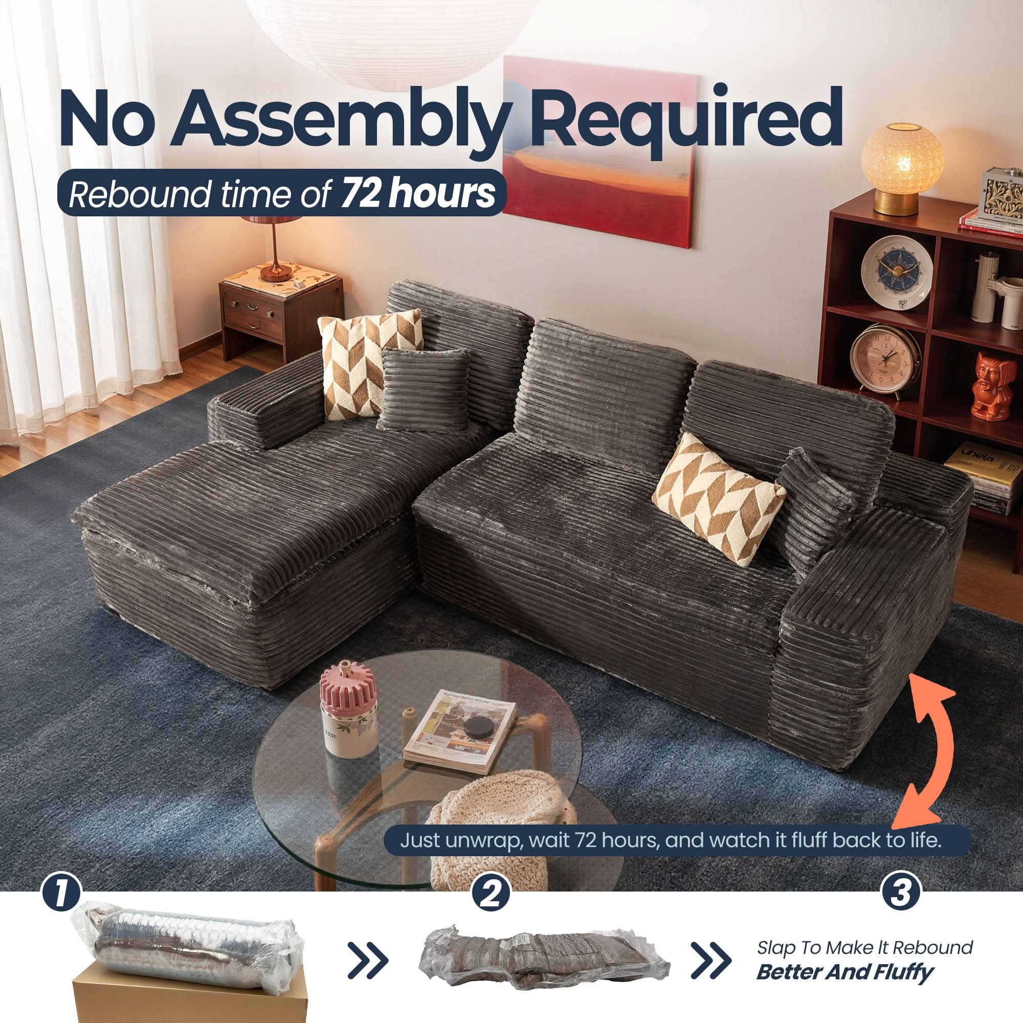 OVIOS 105" Modular Sectional Sofa with Chaise,Deep Seat Cloud Couch, Modern L-Shape