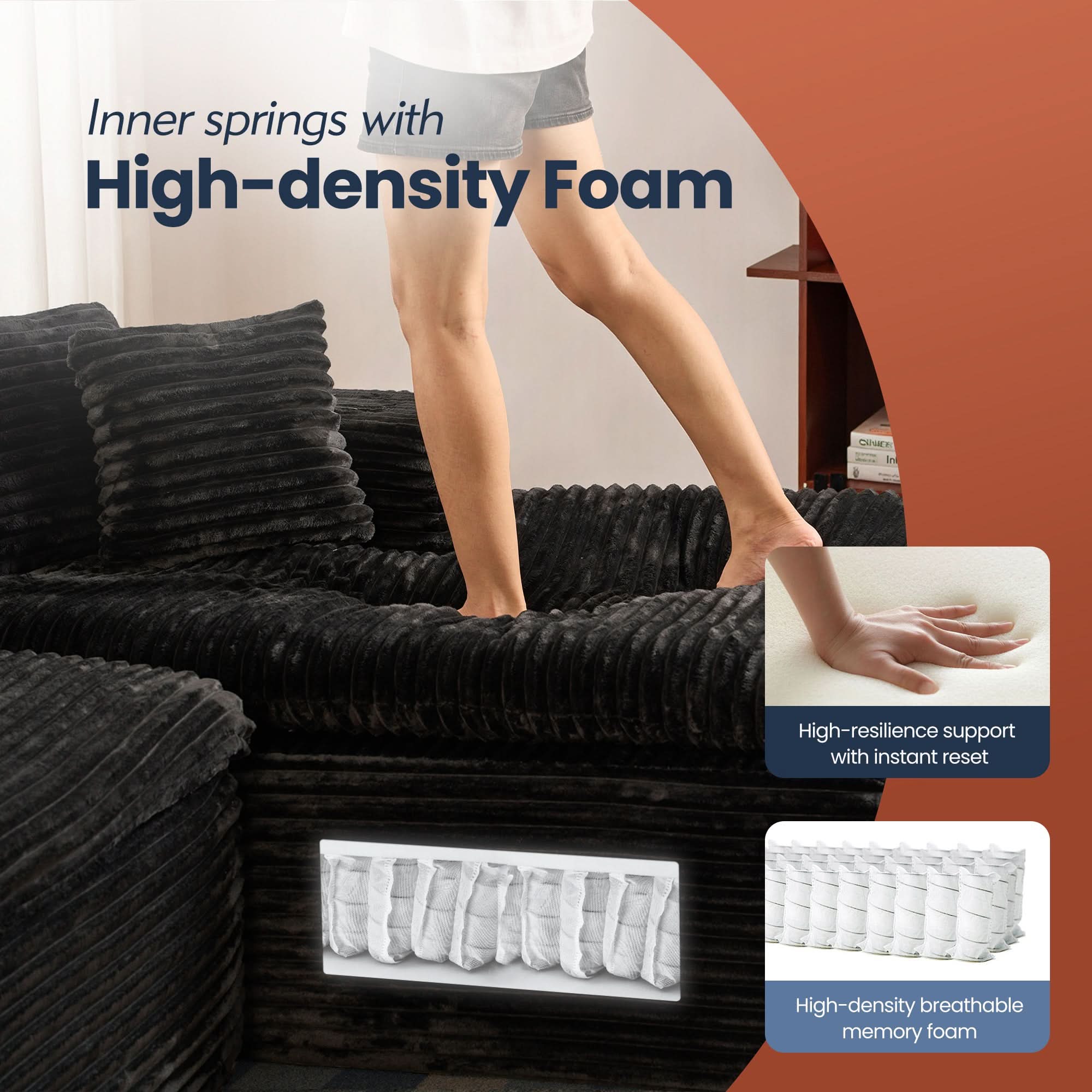 OVIOS 105" Modular Sectional Sofa with Chaise,Deep Seat Cloud Couch, Modern L-Shape