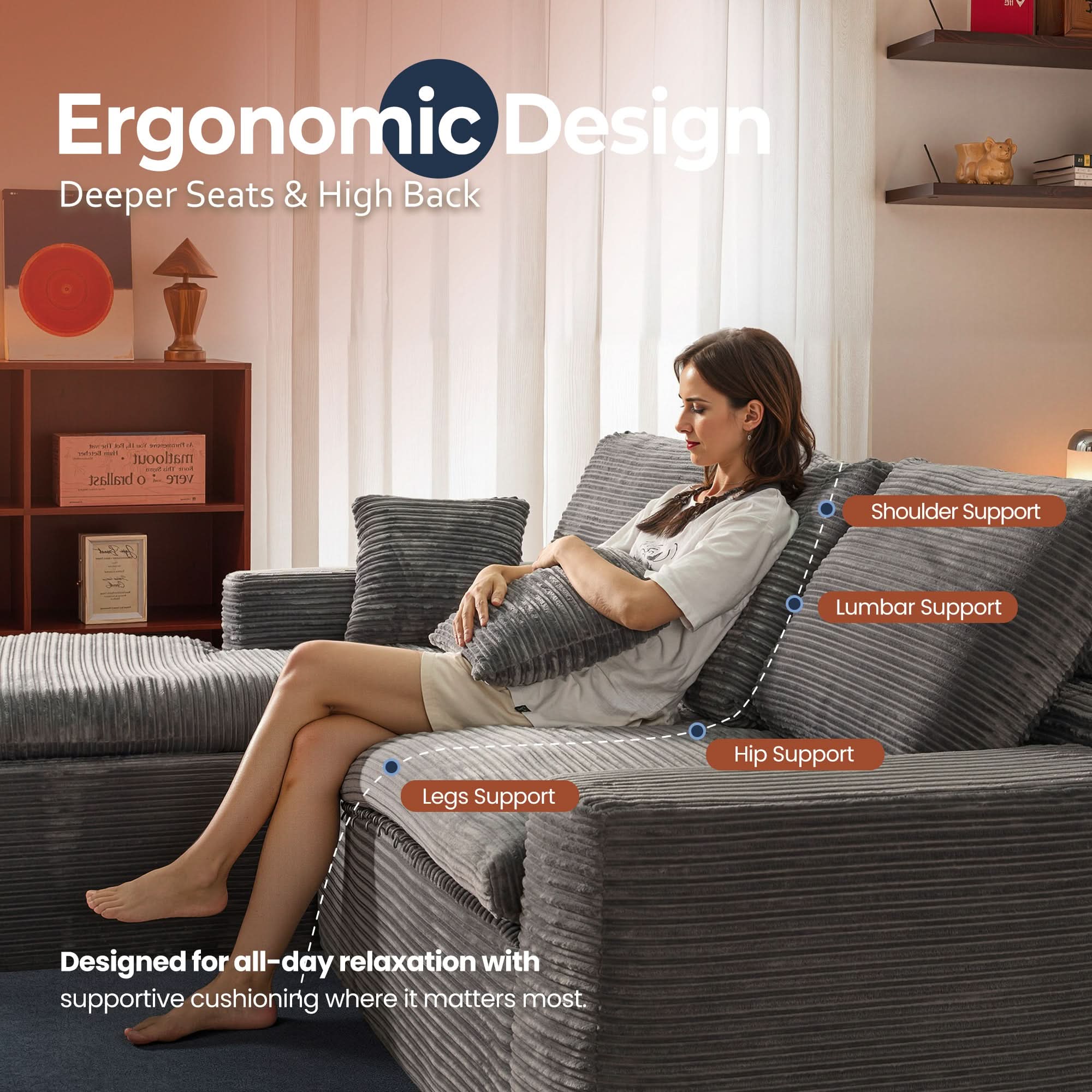 OVIOS 105" Modular L-Shape Sectional Sofa with Chaise, Deep Seat Cloud Couch