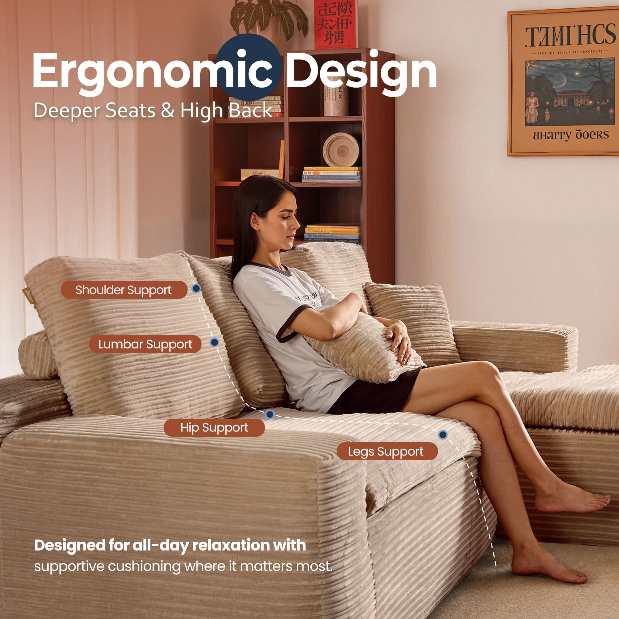 OVIOS 105" Modular L-Shape Sectional Sofa with Chaise, Deep Seat Cloud Couch