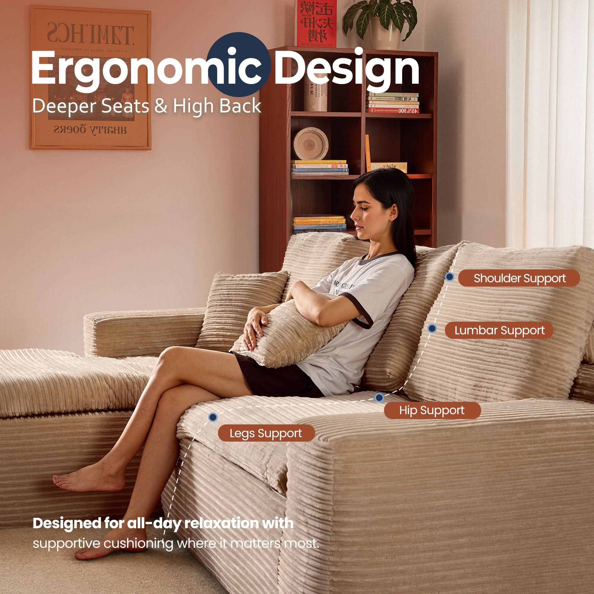 OVIOS 105" Modular L-Shape Sectional Sofa with Chaise, Deep Seat Cloud Couch