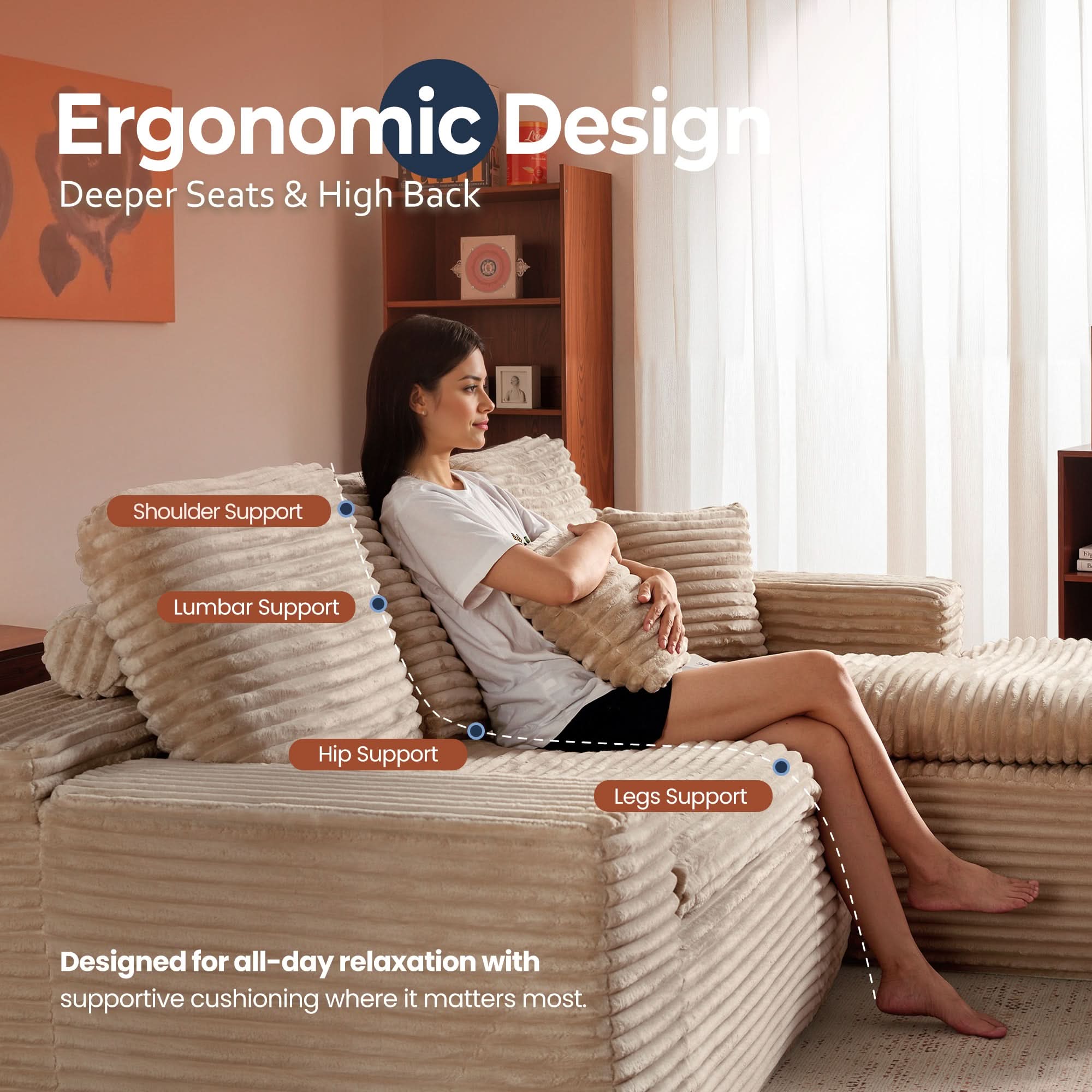 OVIOS 105" Modular Sectional Sofa with Chaise,Deep Seat Cloud Couch, Modern L-Shape