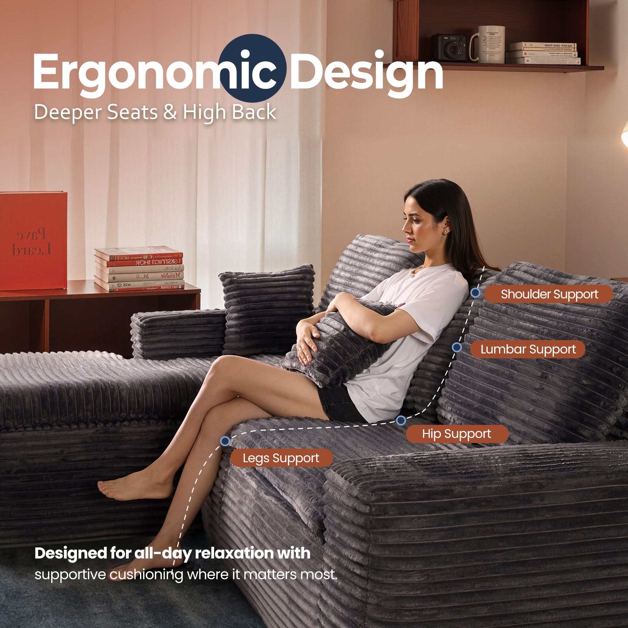 OVIOS 105" Modular Sectional Sofa with Chaise,Deep Seat Cloud Couch, Modern L-Shape