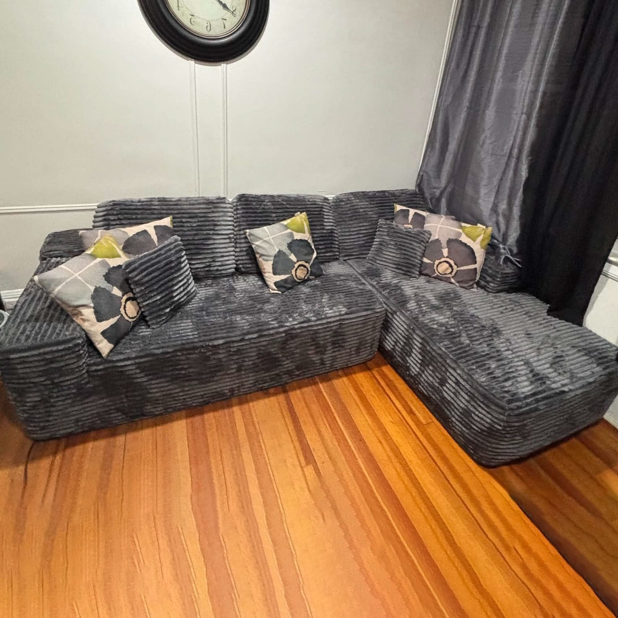 OVIOS 104" L-Shape Modular Couch with Chaise, Plush Corduroy Fabric, No Assembly Required