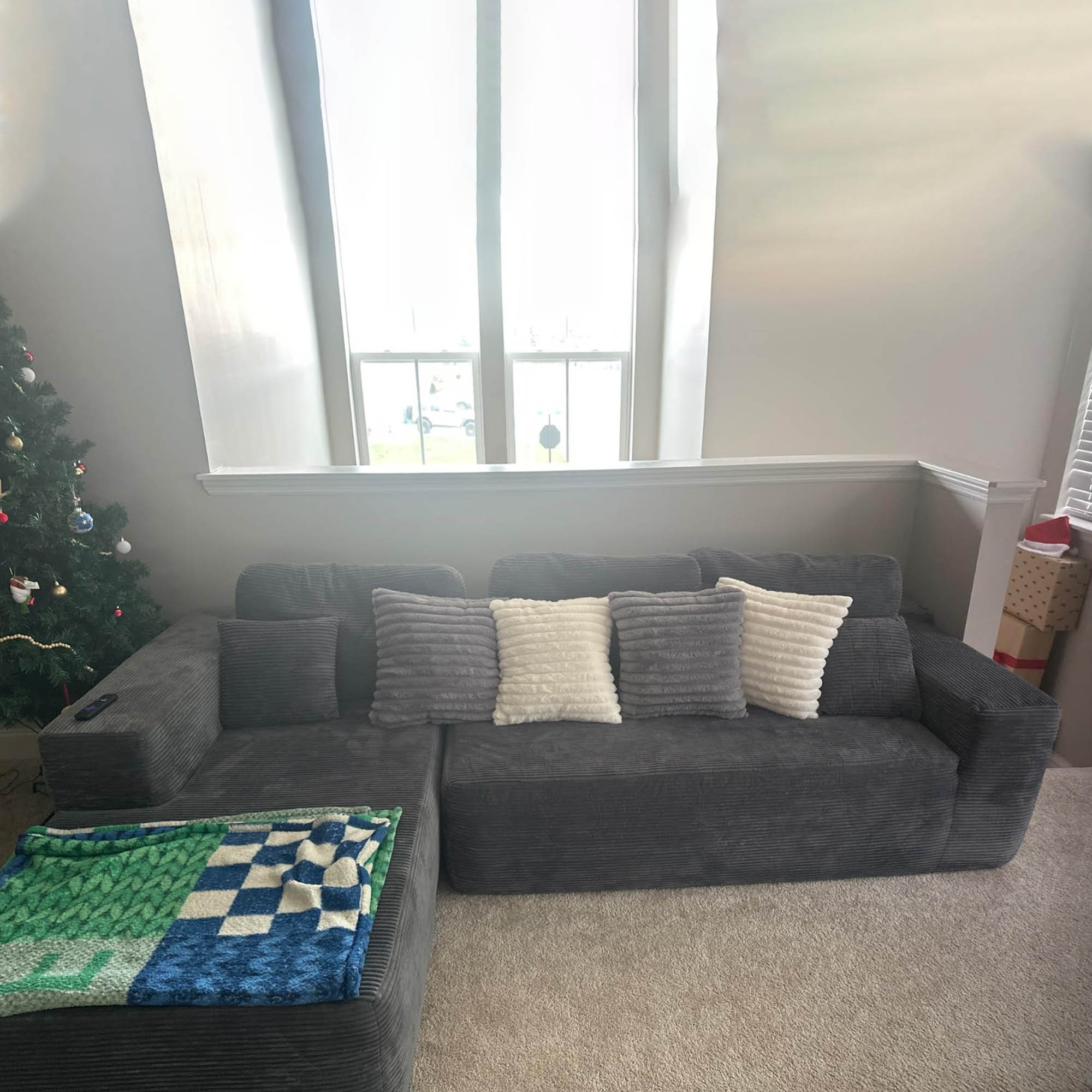 OVIOS 104" L-Shape Modular Couch with Chaise,Corduroy Fabric,No Assembly Required