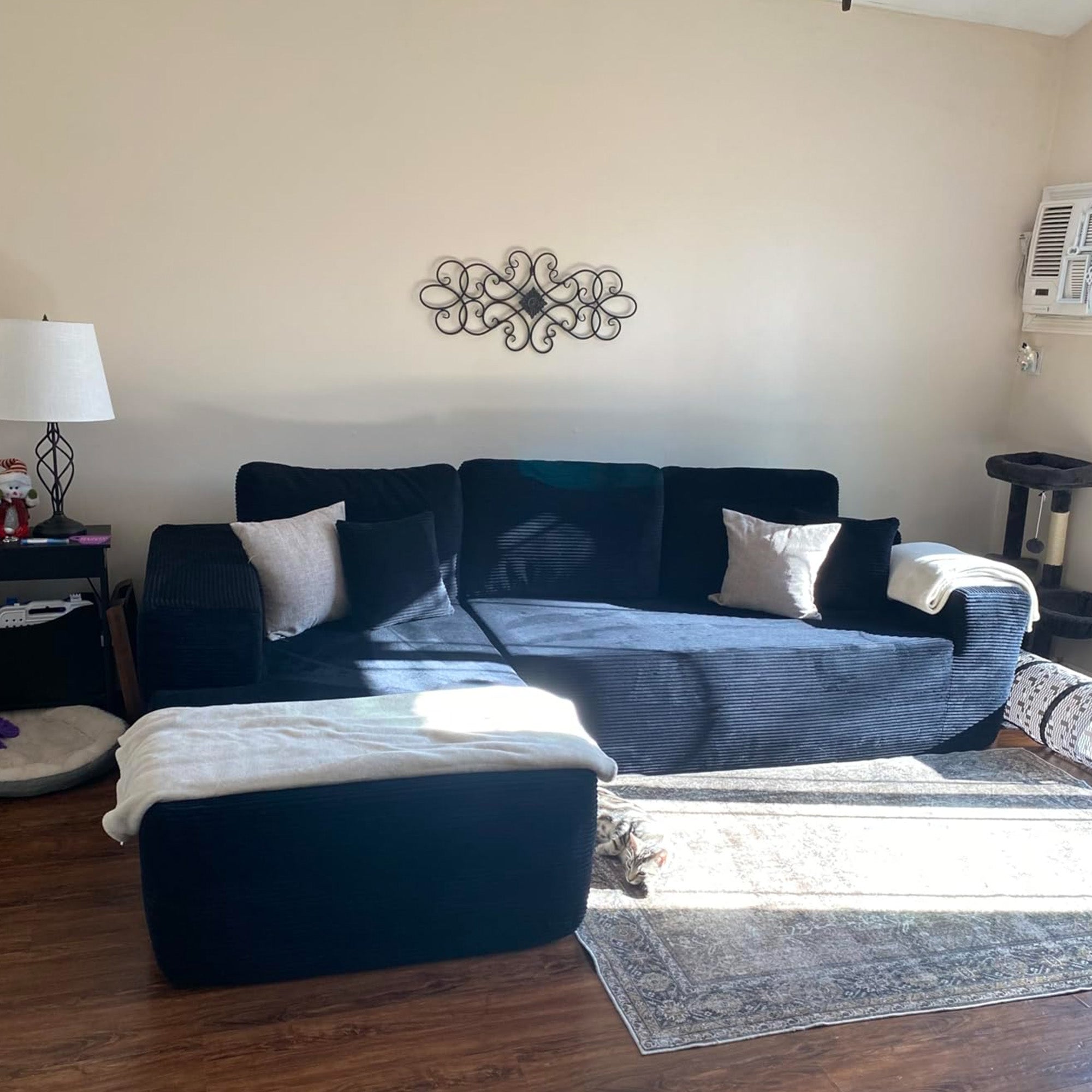 OVIOS 104" L-Shape Modular Couch with Chaise,Corduroy Fabric,No Assembly Required