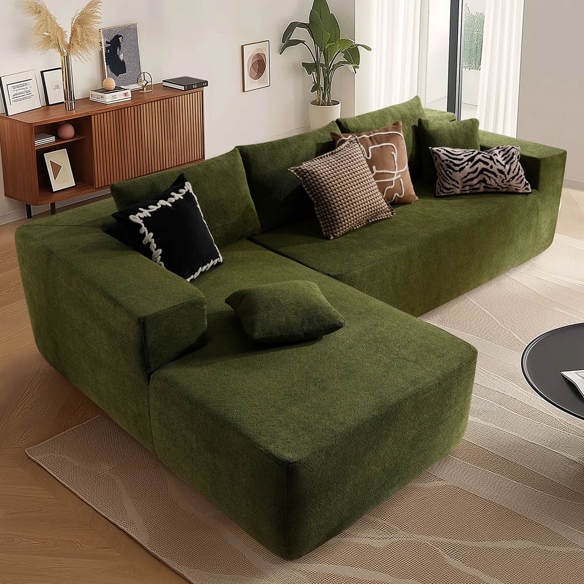 OVIOS 104" L-Shape Modular Couch with Chaise,Cloud Velvet Fabric,No Assembly Required