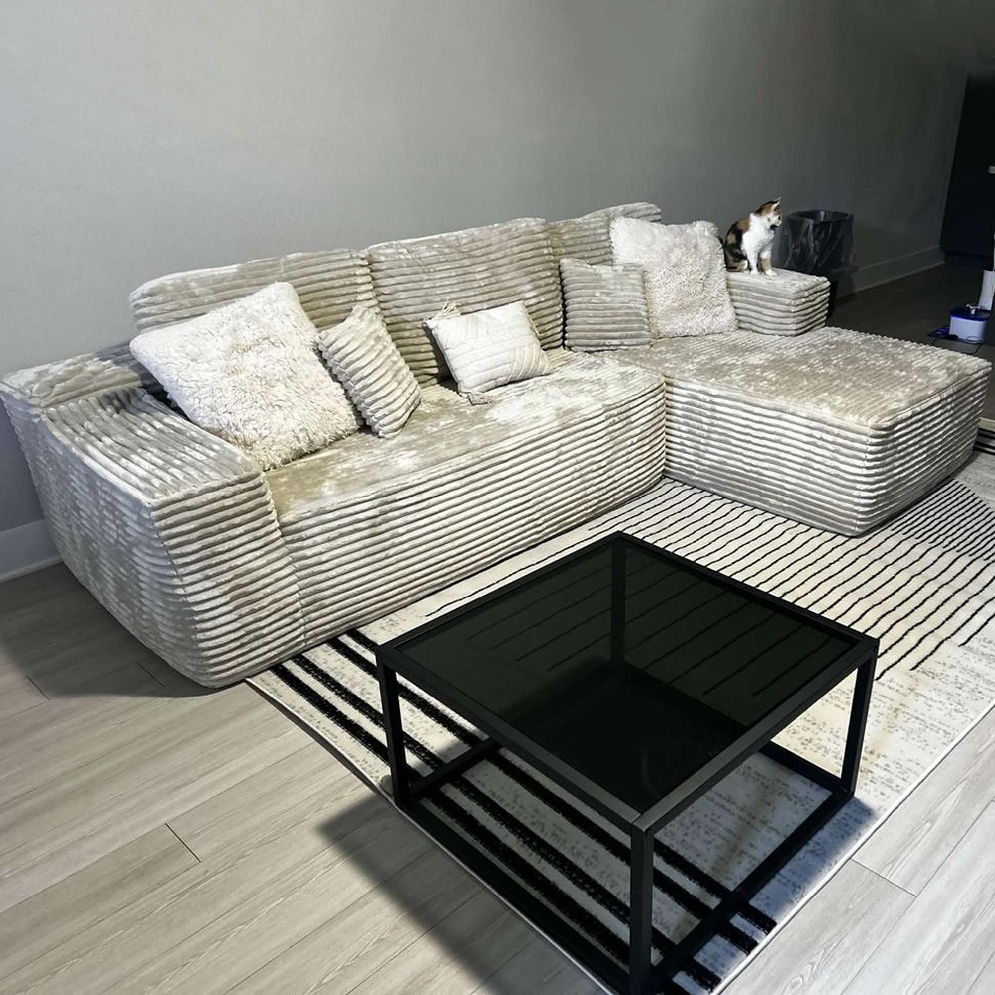 OVIOS 104" L-Shape Modular Couch with Chaise, Plush Corduroy Fabric, No Assembly Required