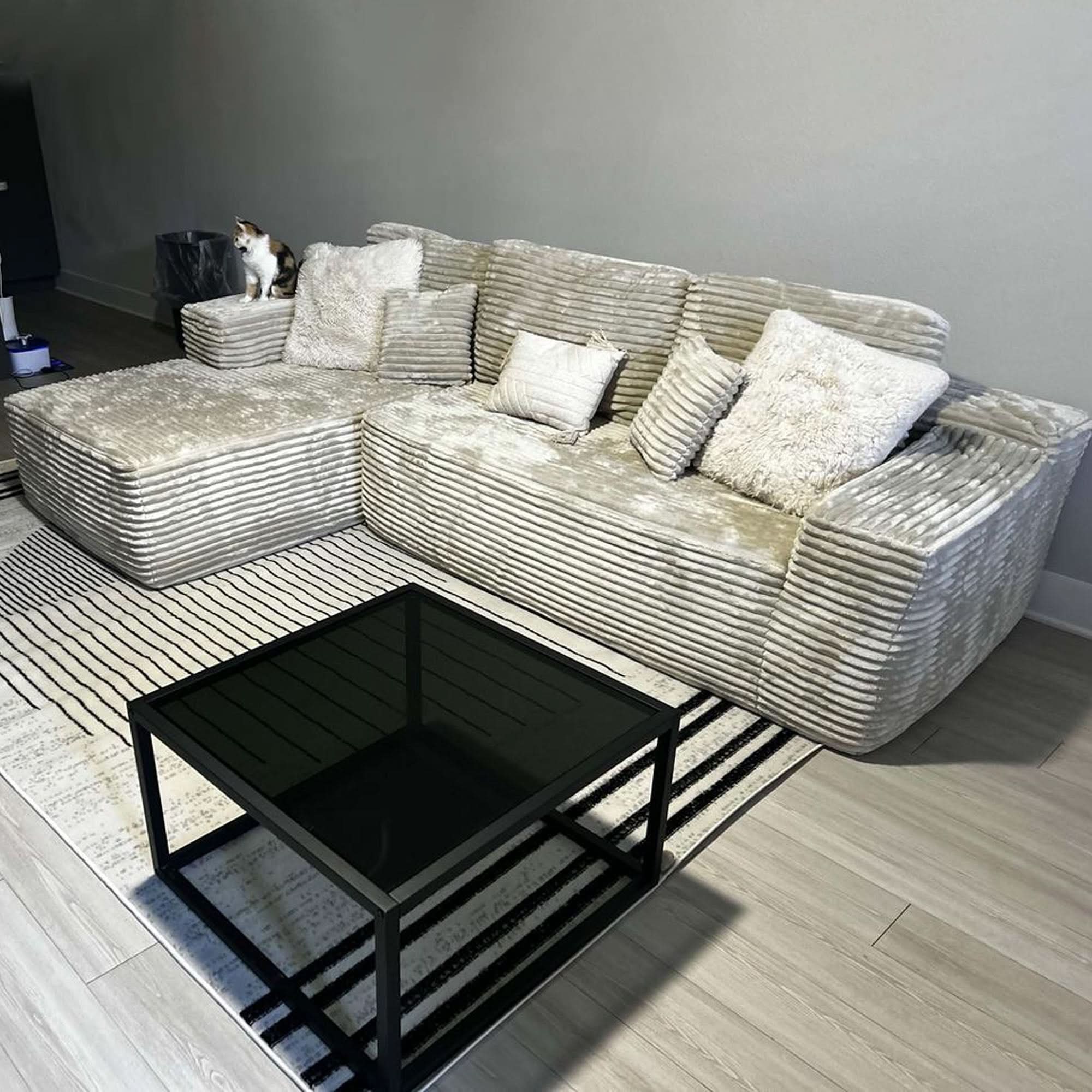 OVIOS 104" L-Shape Modular Couch with Chaise, Plush Corduroy Fabric, No Assembly Required