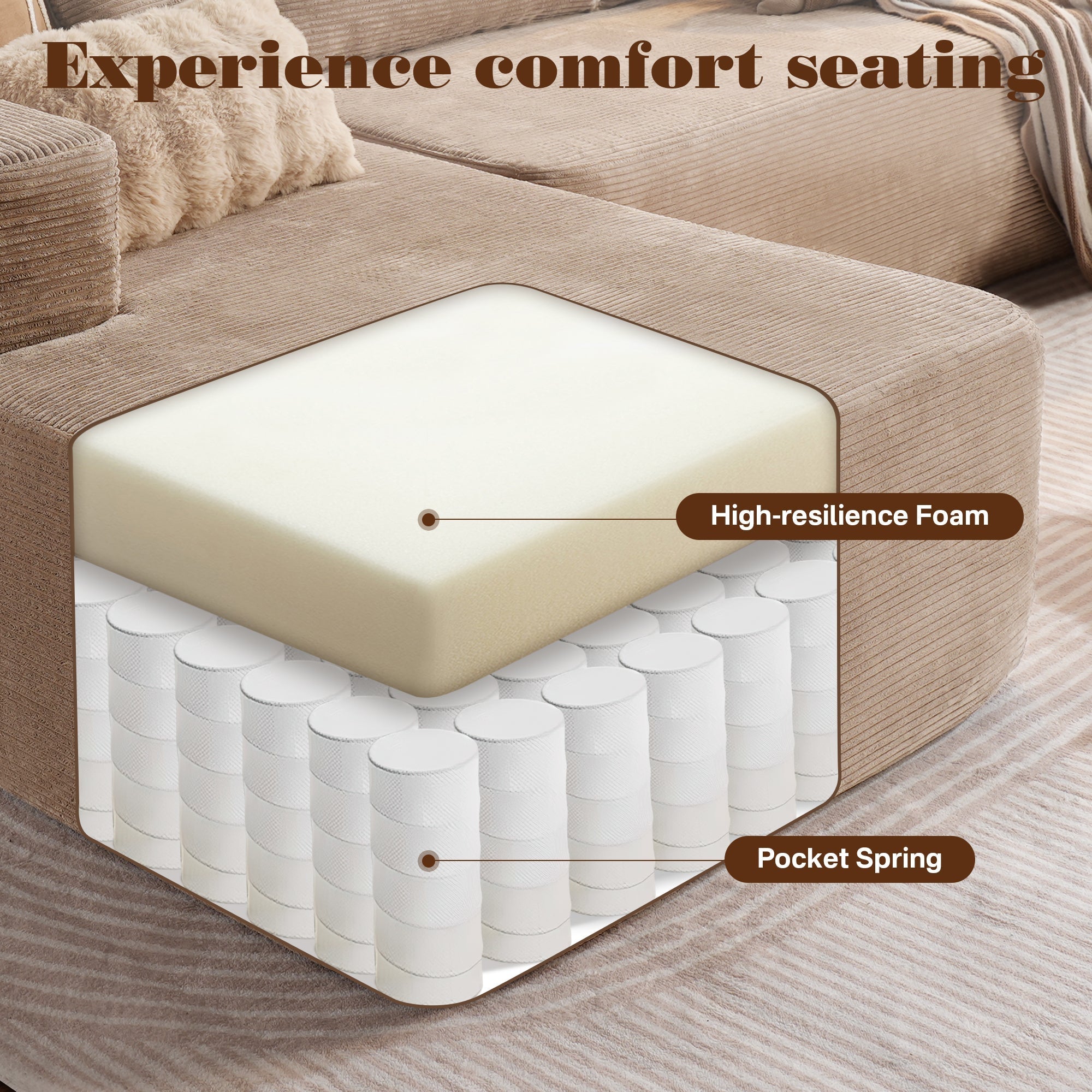 OVIOS 104" L-Shape Modular Couch with Chaise,Corduroy Fabric,No Assembly Required