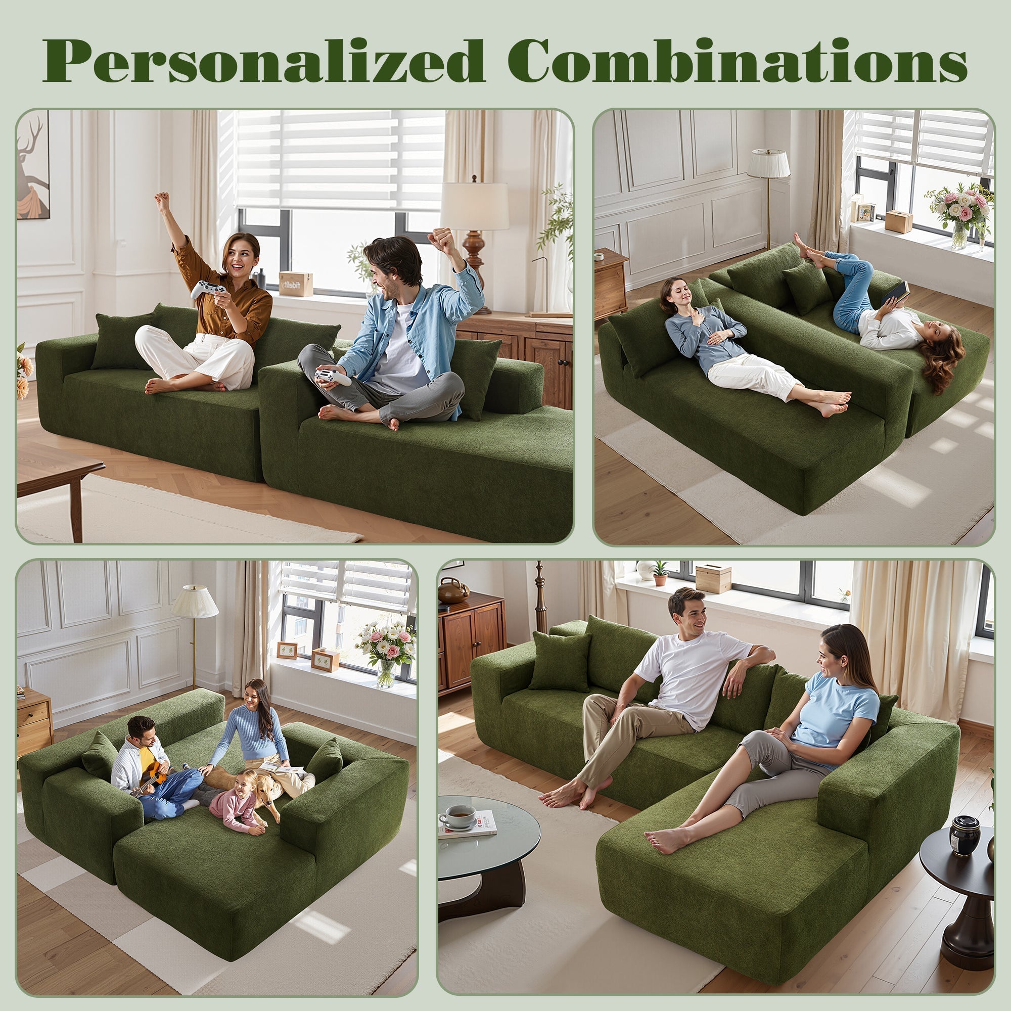 OVIOS 104" L-Shape Modular Couch with Chaise,Cloud Velvet Fabric,No Assembly Required