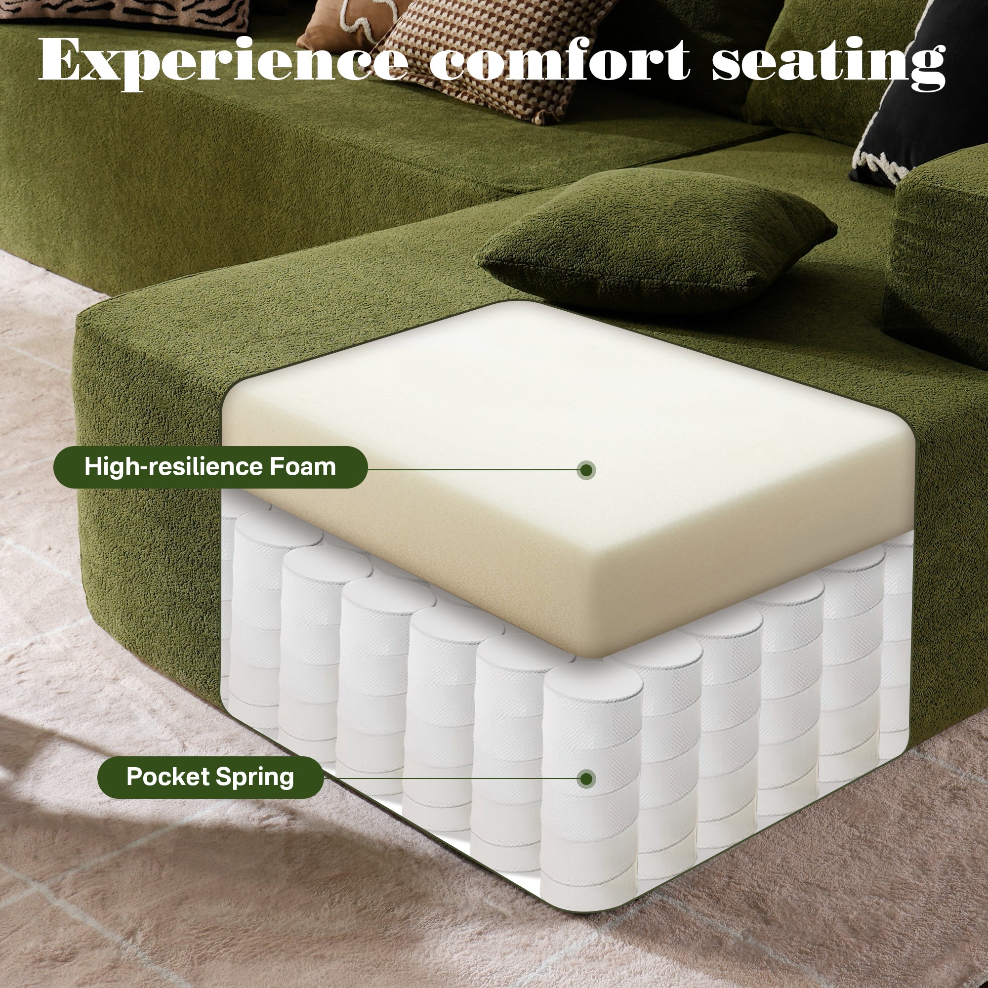 OVIOS 104" L-Shape Modular Couch with Chaise,Cloud Velvet Fabric,No Assembly Required