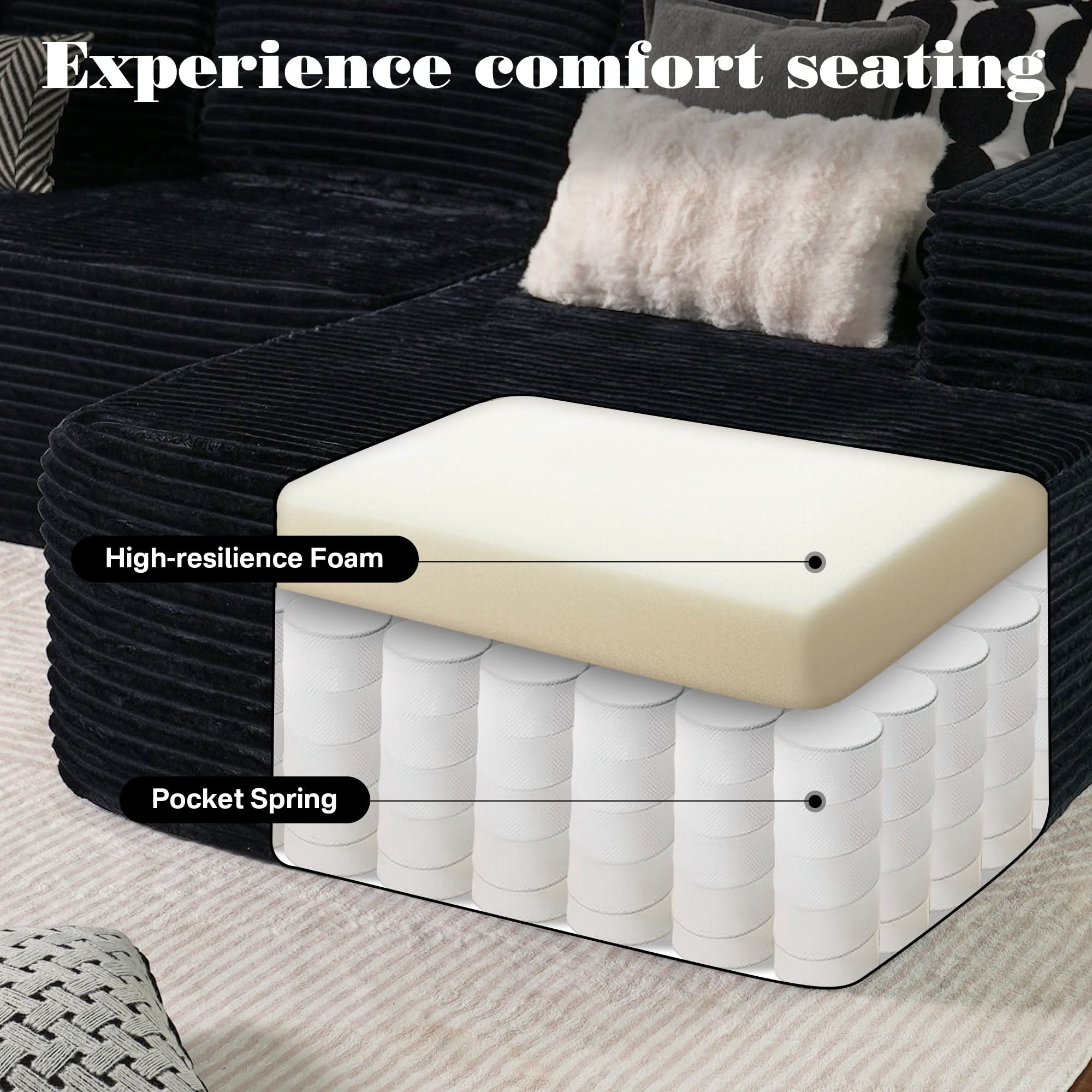 OVIOS 104" L-Shape Modular Couch with Chaise, Plush Corduroy Fabric, No Assembly Required