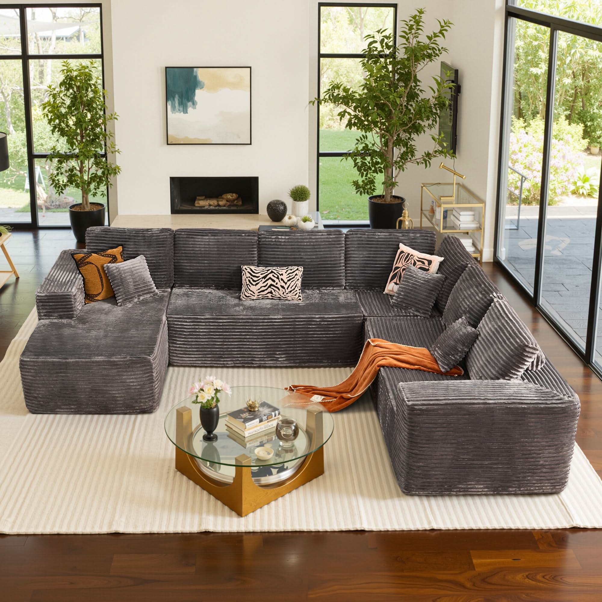 OVIOS Memory Foam Cloud Sofa: Modular L-Shape Chaise in Corduroy Fabric, No Assembly Required