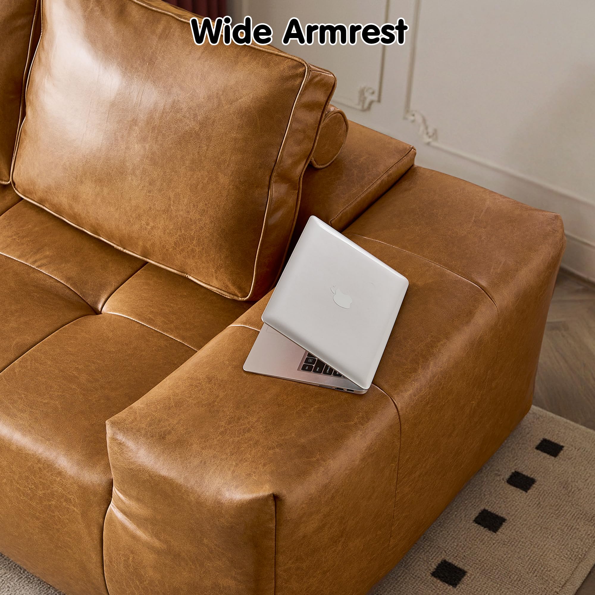 OVIOS 114" Cloud Sectional Sofa - L-Shaped Faux Leather Modular Couch with Deep Seat Chaise