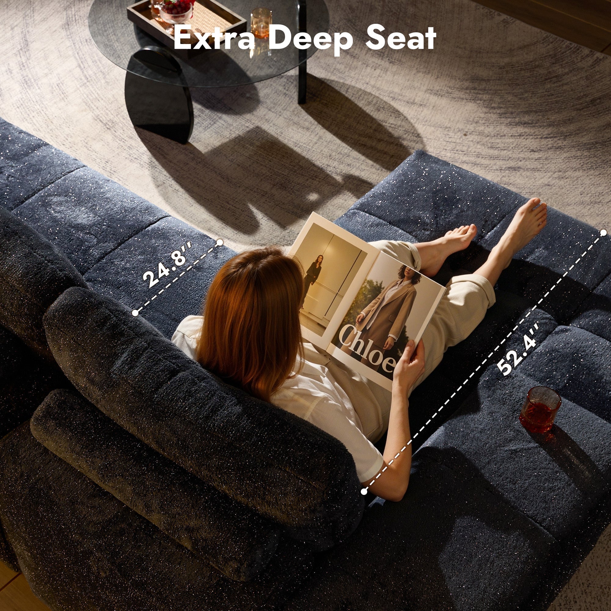 OVIOS 114" Cloud Sectional Sofa - L-Shaped Faux Leather Modular Couch with Deep Seat Chaise