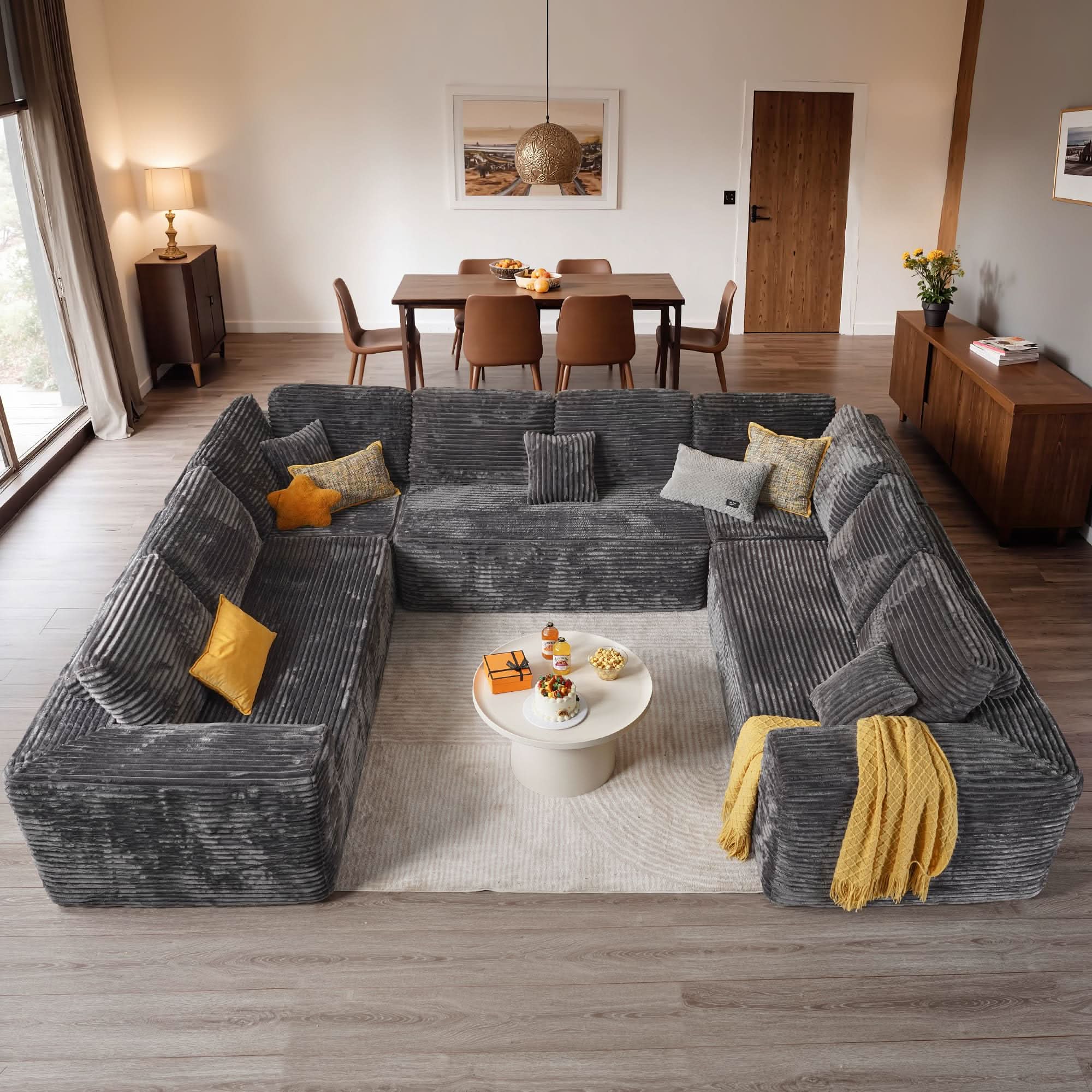 OVIOS Modular Cloud Sofa Corduroy with Memory Foam, U-Shaped Chaise, No Assembly Required