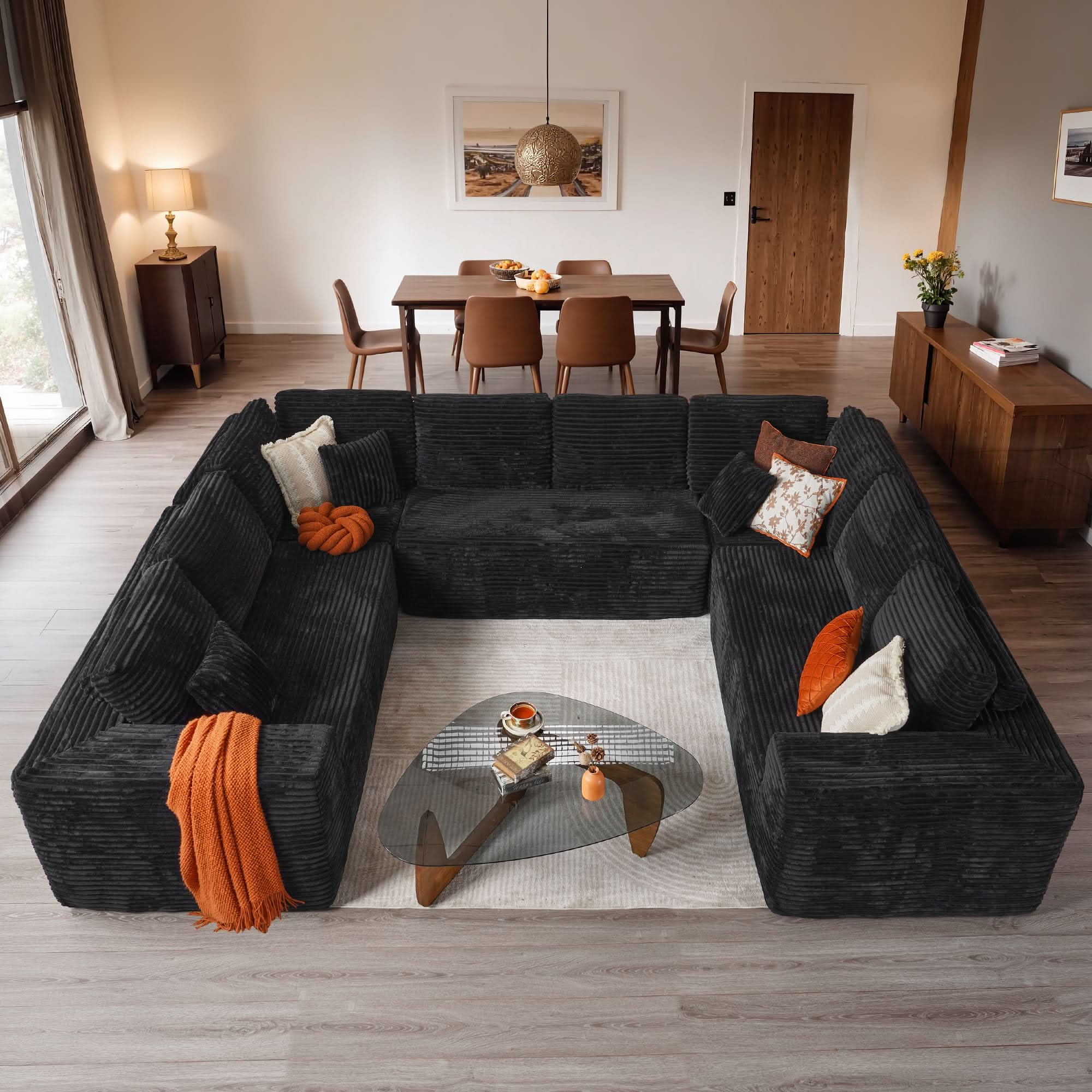 OVIOS Modular Cloud Sofa Corduroy with Memory Foam, U-Shaped Chaise, No Assembly Required