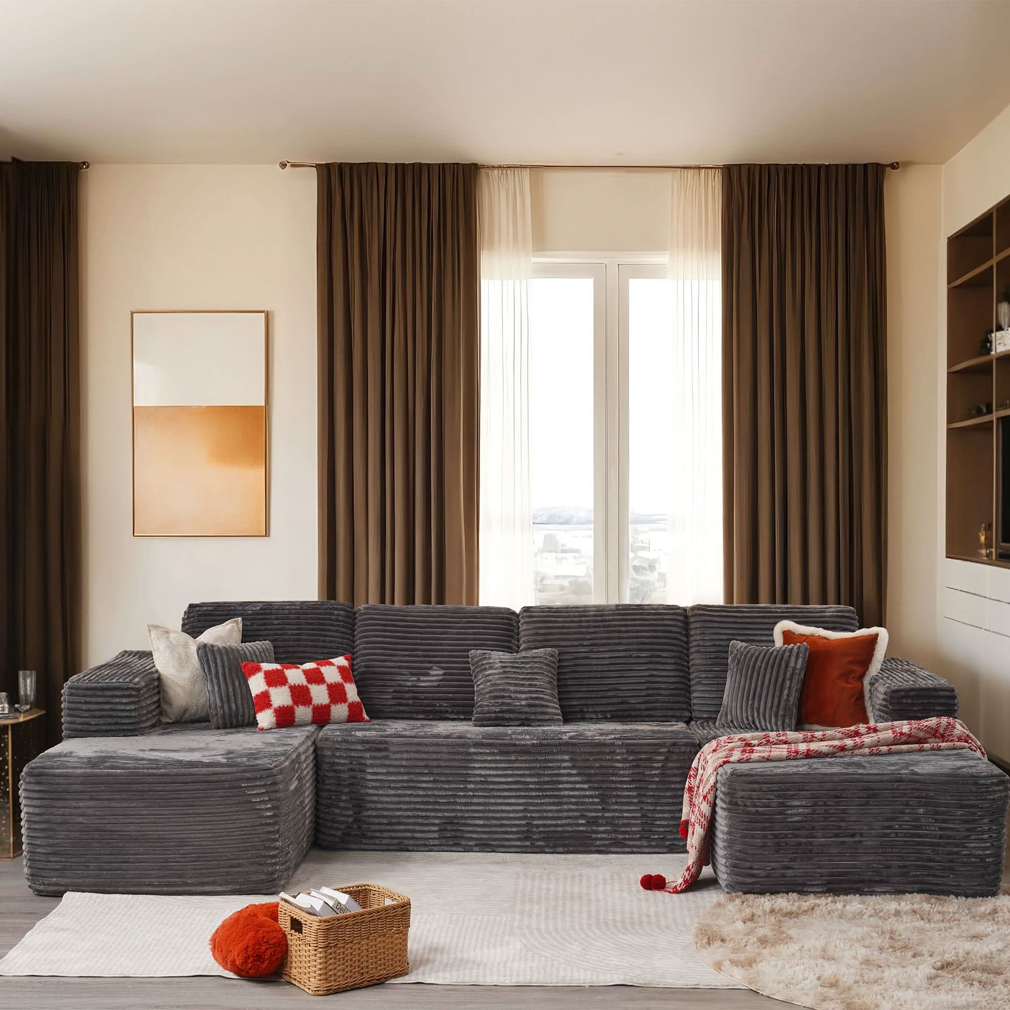 OVIOS Sectional Cloud Couch for Living Room, Modular Floor Sofa with Plush Corduroy, No Assembly Required