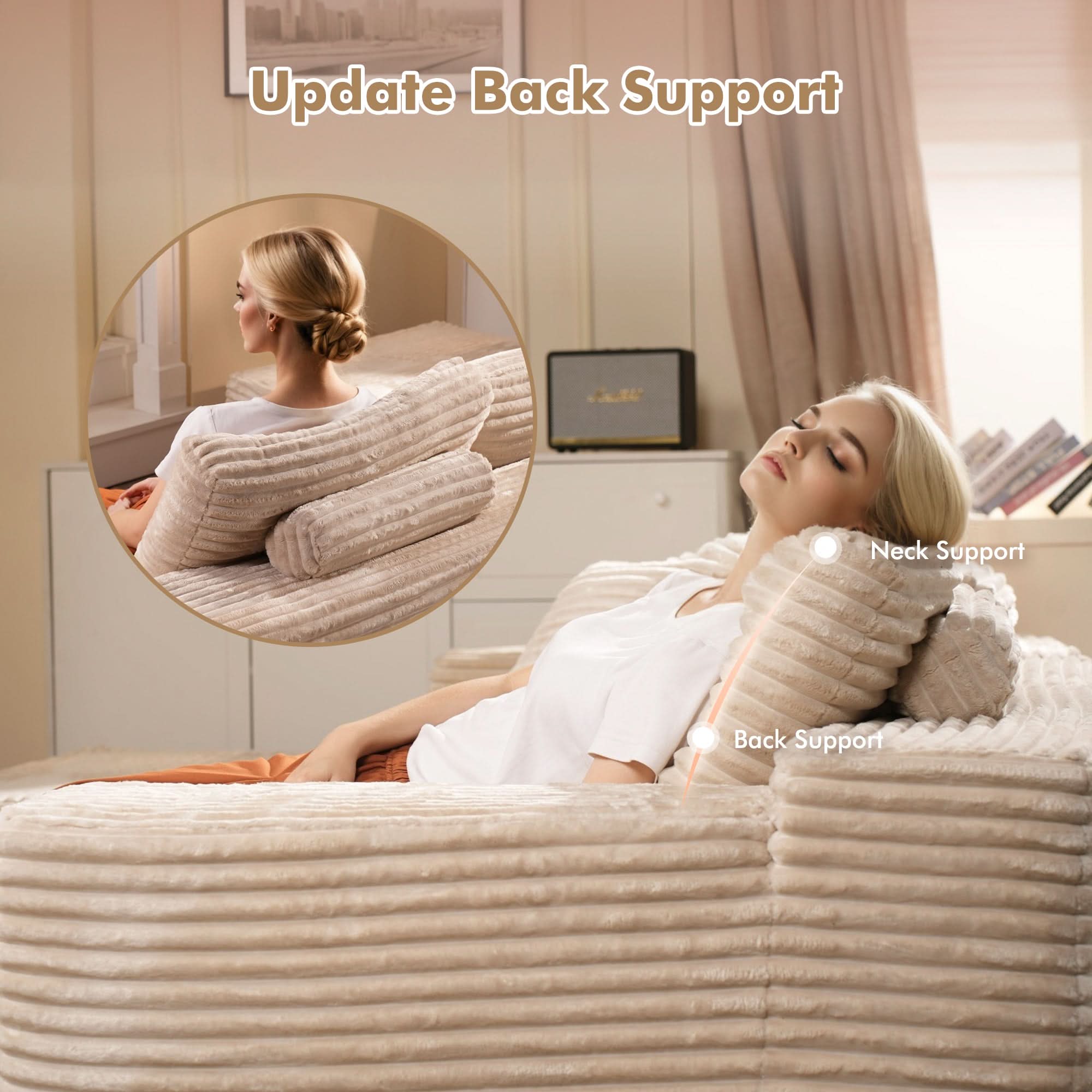 OVIOS L-Shaped Cloud Sectional Sofa with Chaise - Plush Corduroy, Memory Foam & No Assembly