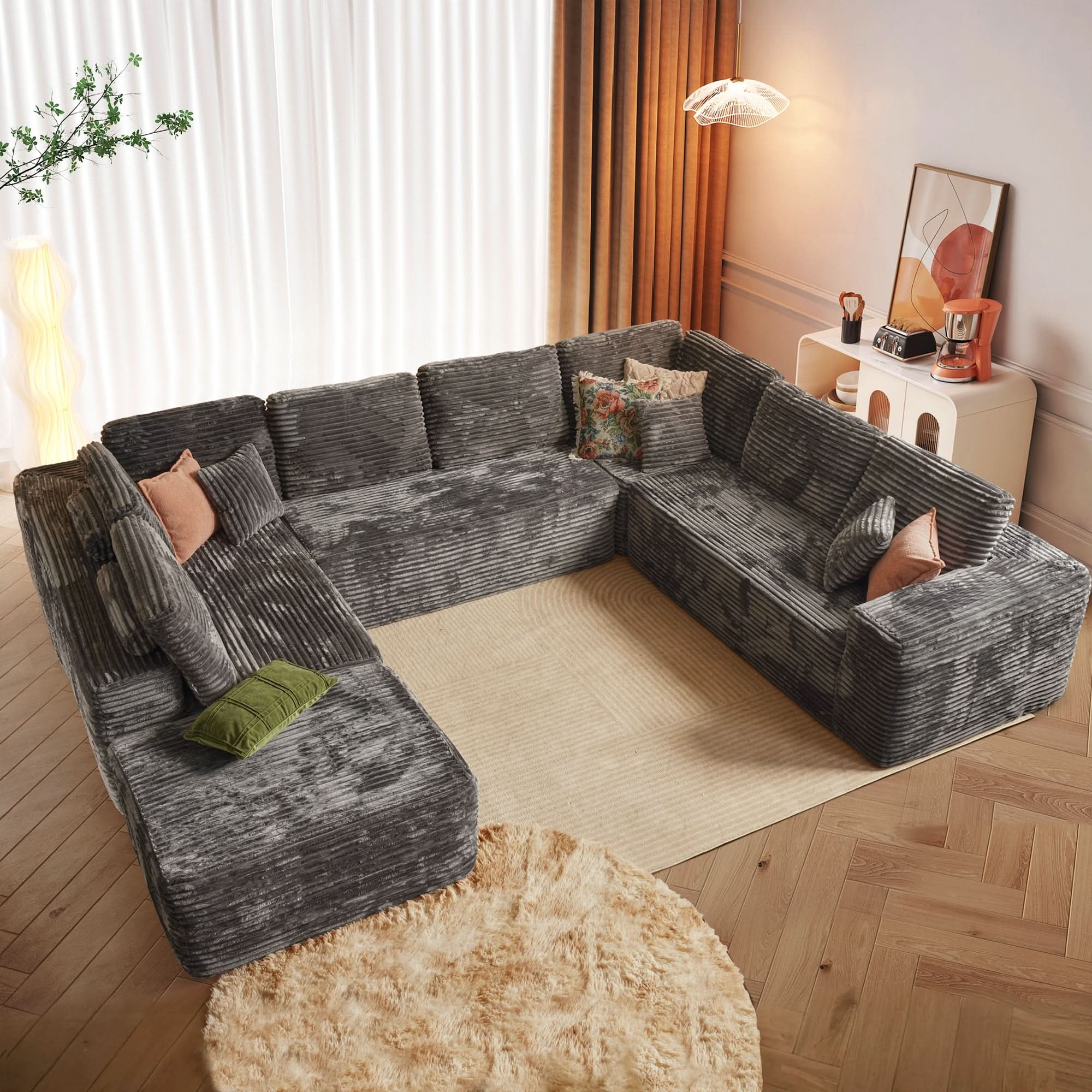 OVIOS Modular Cloud Sofa with Memory Foam, U-Shaped Chaise, Corduroy Upholstery - No Assembly Needed