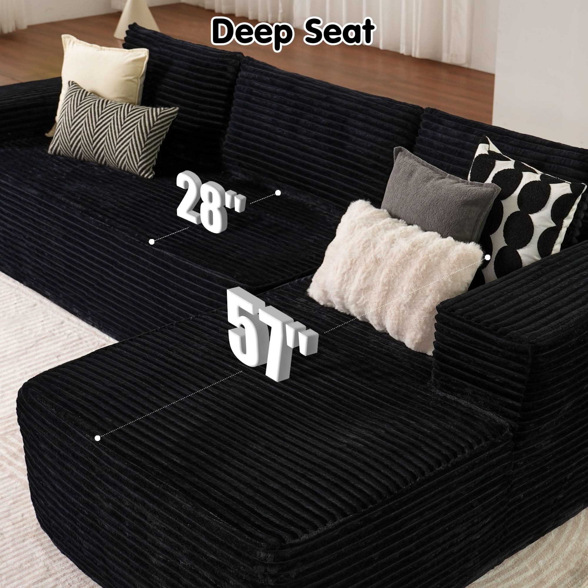 OVIOS 104" L-Shape Modular Couch with Chaise, Plush Corduroy Fabric, No Assembly Required