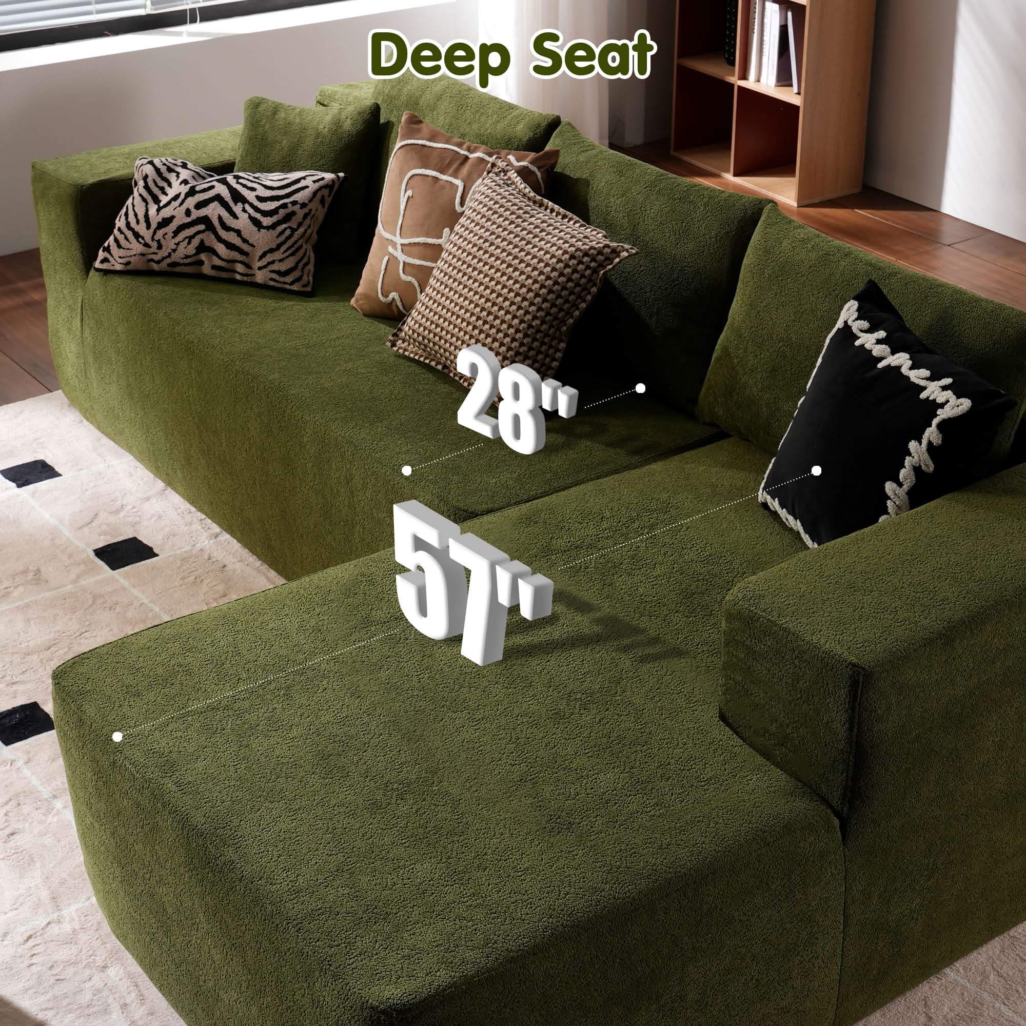 OVIOS 104" L-Shape Modular Couch with Chaise,Cloud Velvet Fabric,No Assembly Required