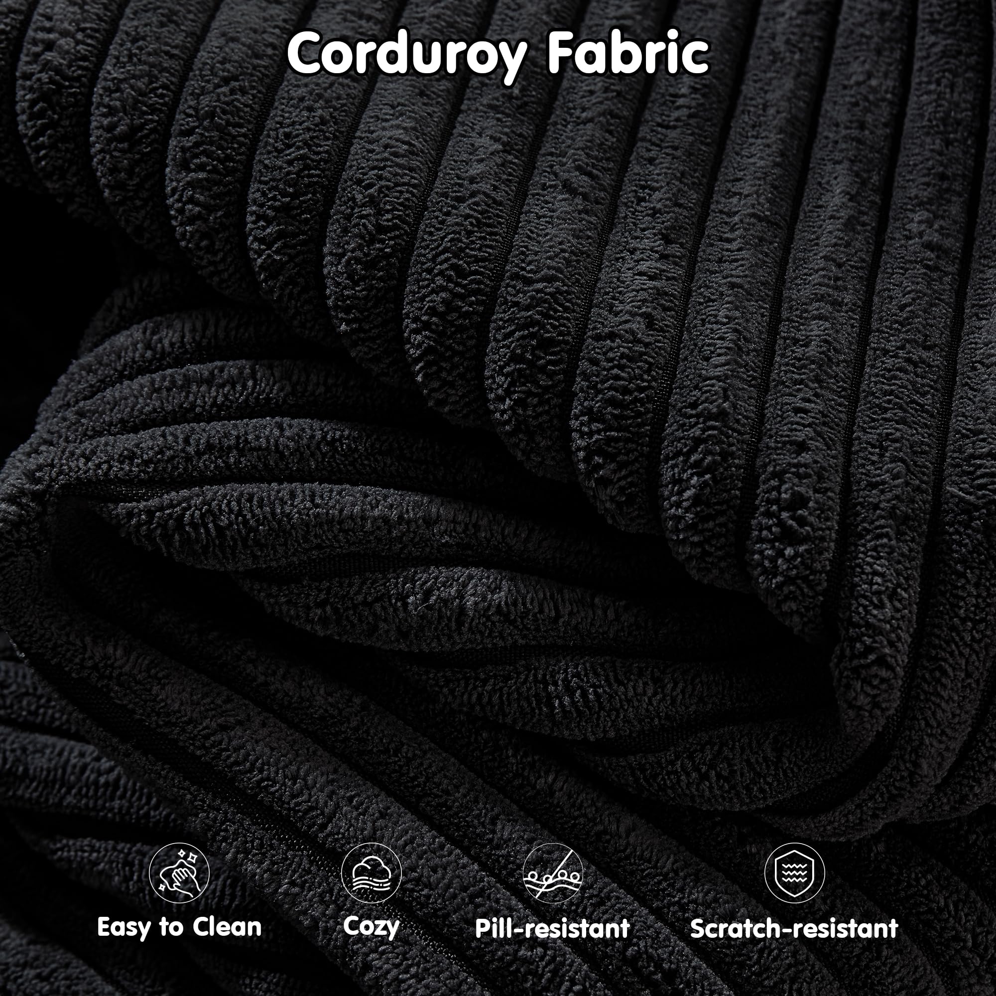 OVIOS 104" L-Shape Modular Couch with Chaise,Corduroy Fabric,No Assembly Required