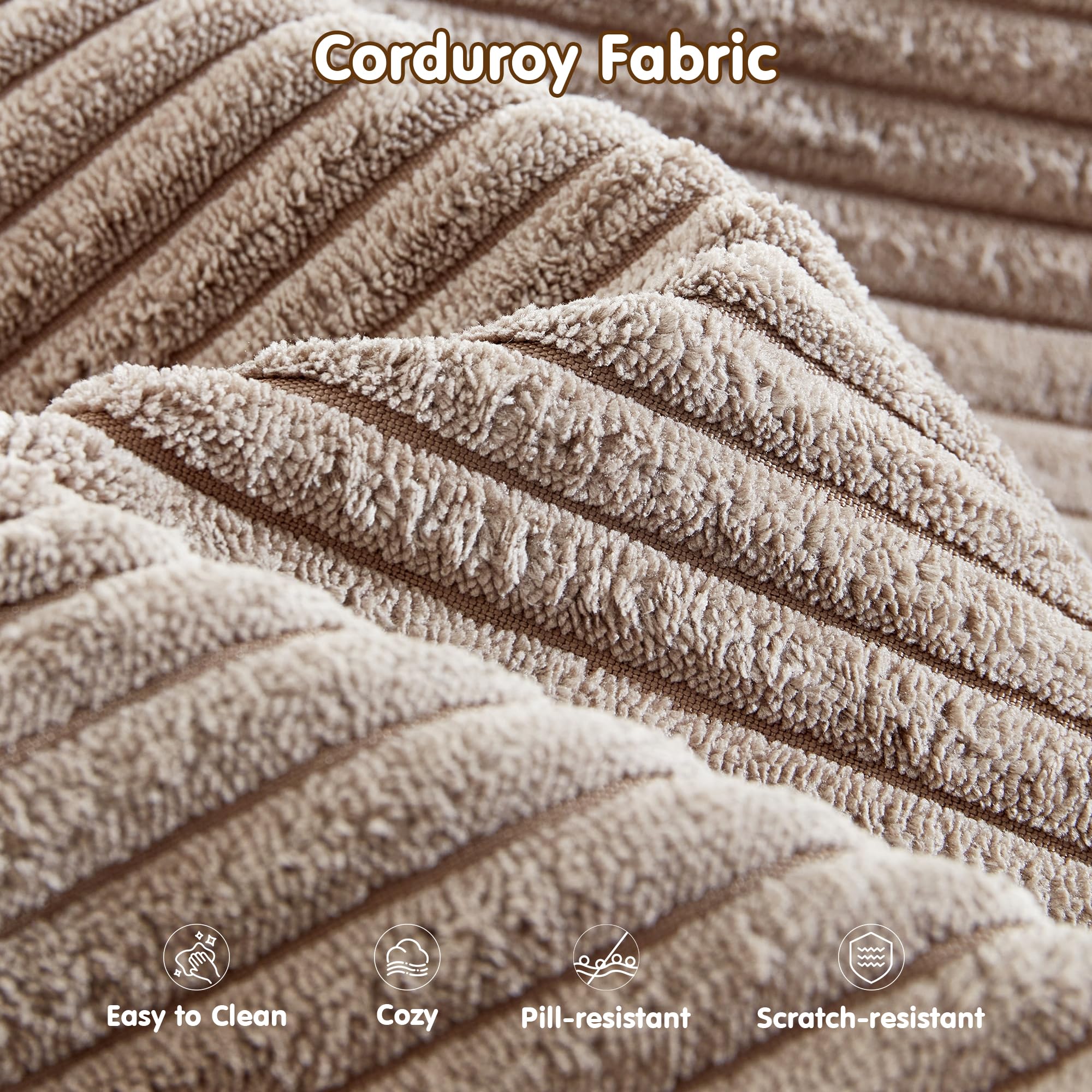 OVIOS 104" L-Shape Modular Couch with Chaise,Corduroy Fabric,No Assembly Required