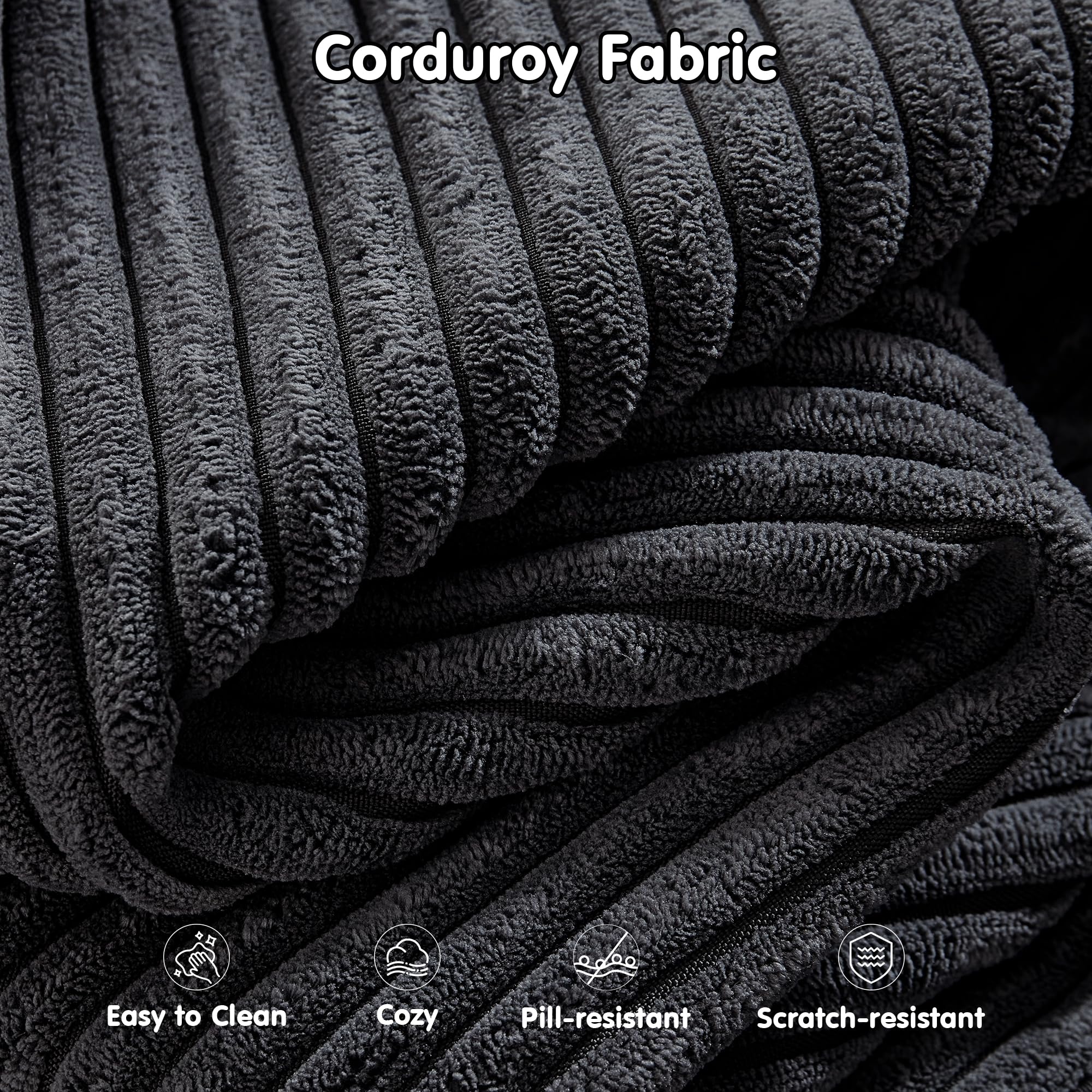 OVIOS 104" L-Shape Modular Couch with Chaise,Corduroy Fabric,No Assembly Required