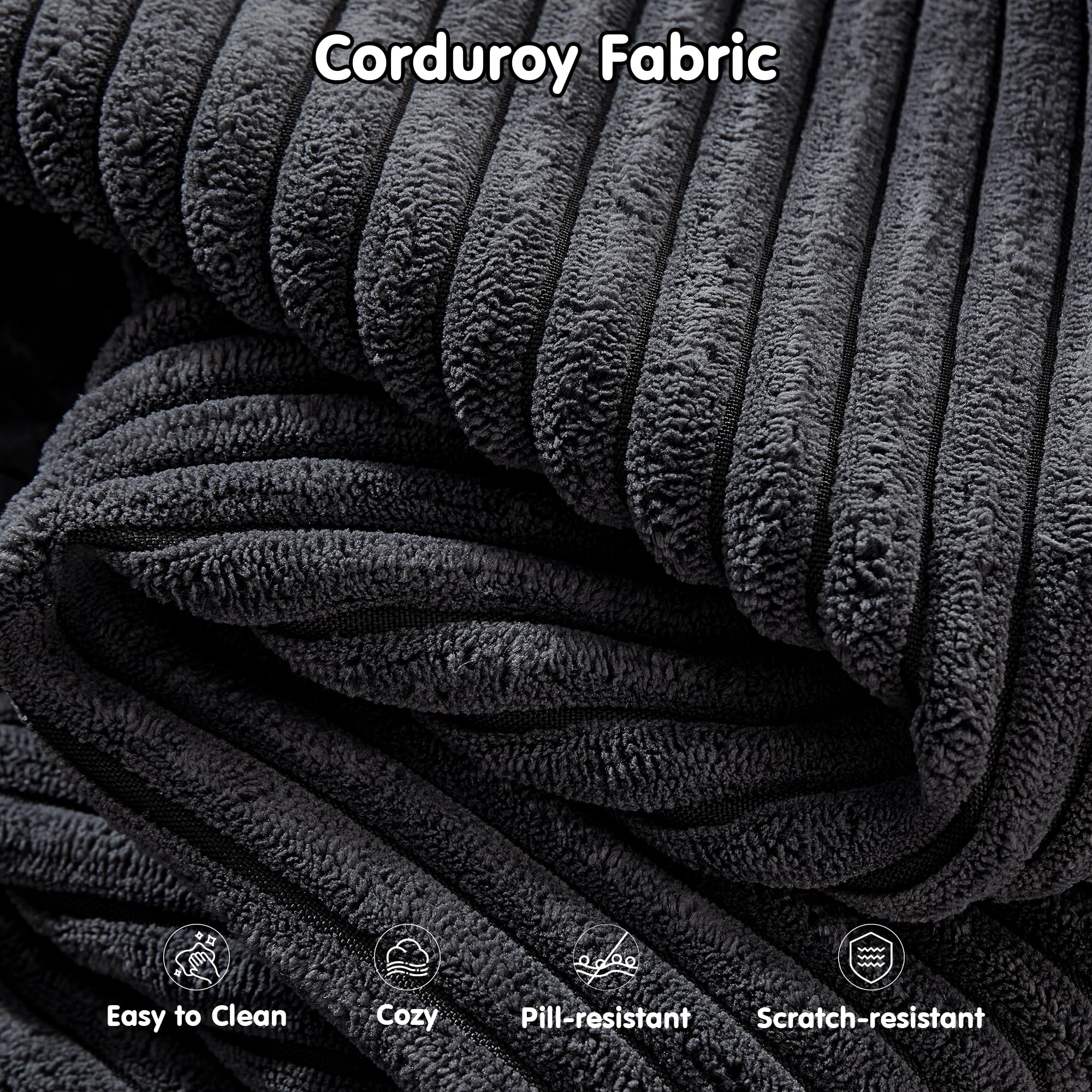 OVIOS 104" L-Shape Modular Couch with Chaise,Corduroy Fabric,No Assembly Required