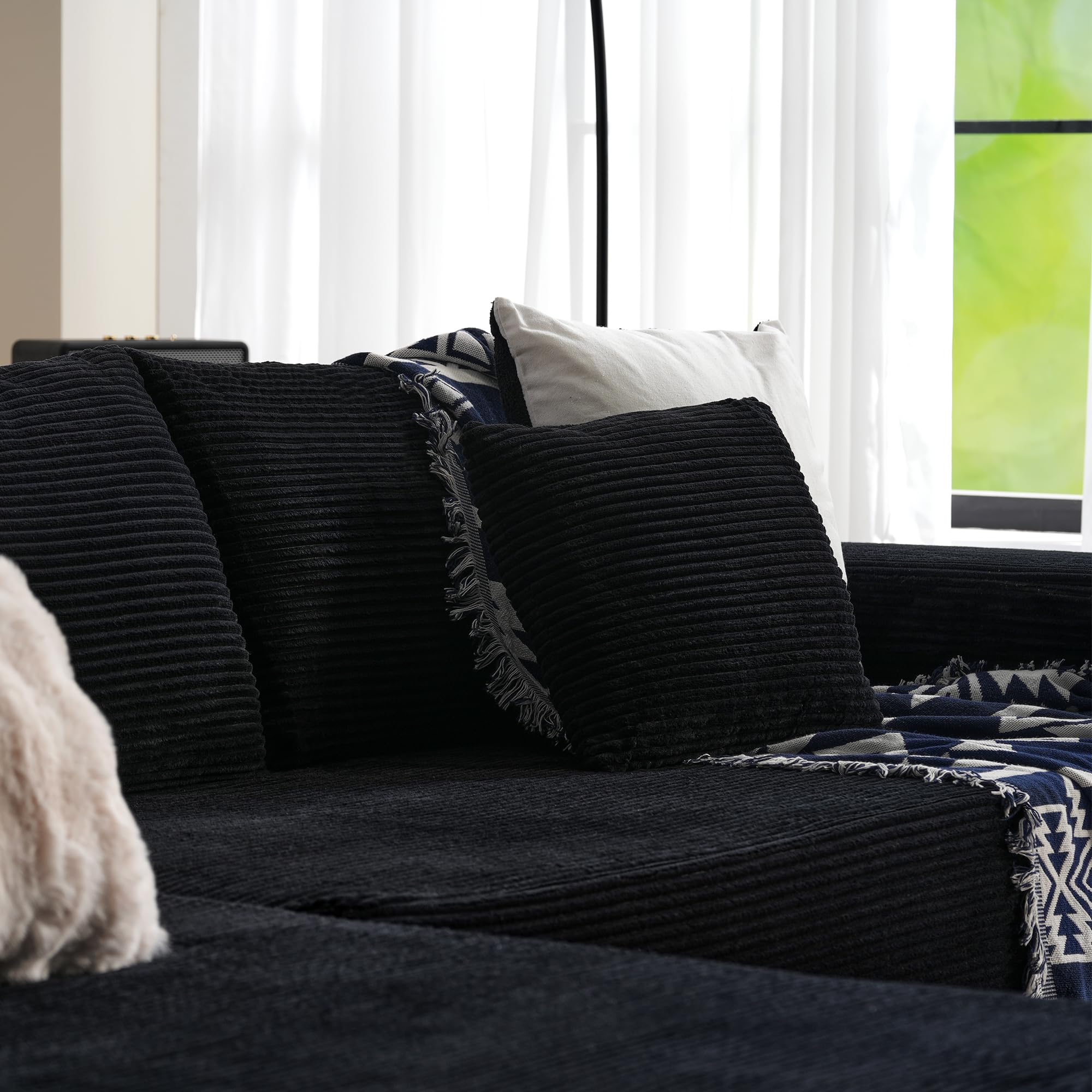 OVIOS 104" L-Shape Modular Couch with Chaise,Corduroy Fabric,No Assembly Required